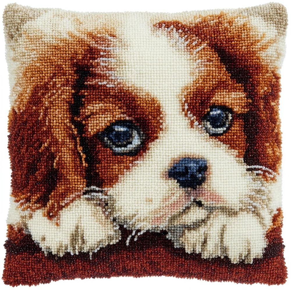 FWRTYCB Latch Hook Kits for Adults,Cavalier King Charles Spaniel Dog Pillo