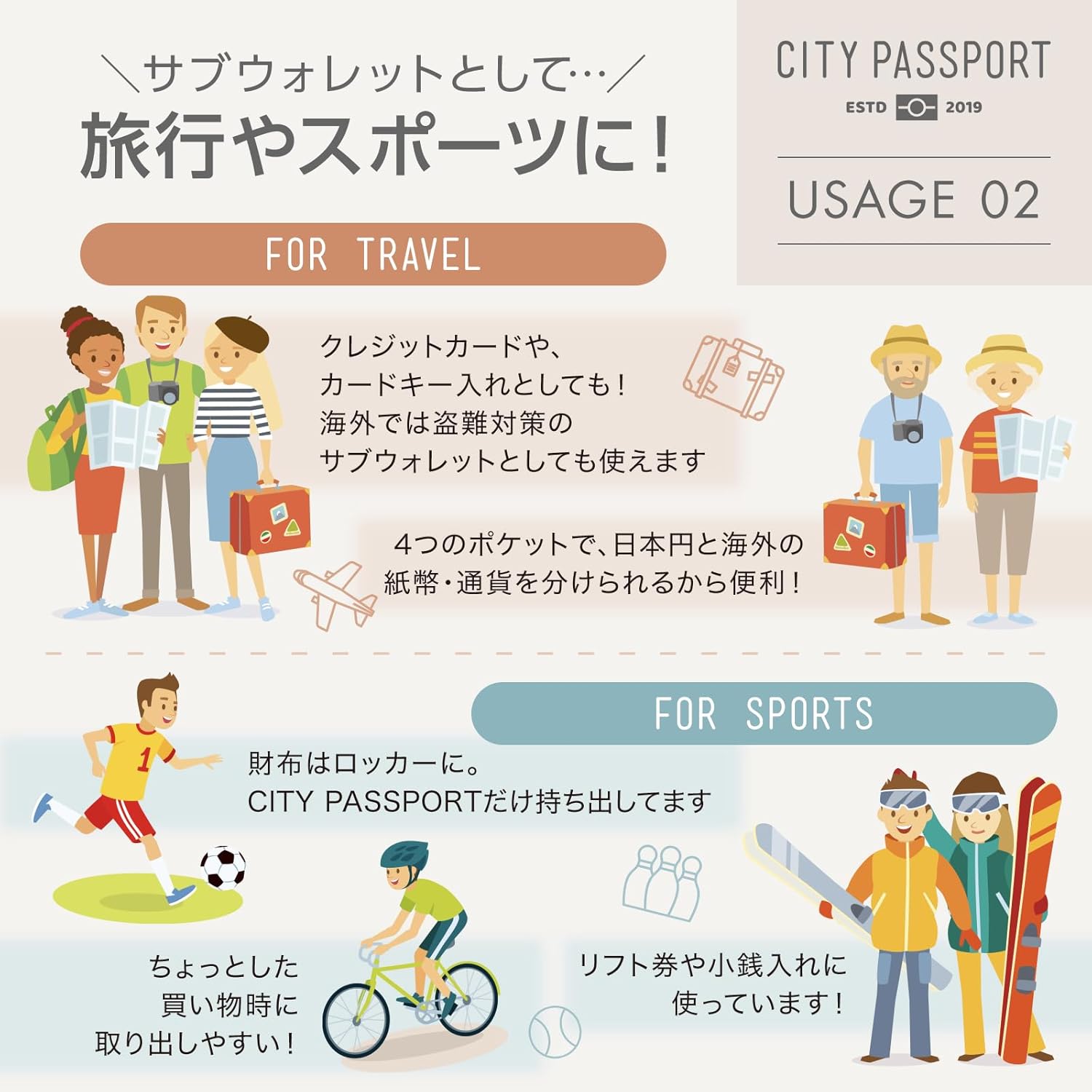 財布 小型 パスケース コインケース 防水、高耐久生地 CITYPASSPORT (ネイビー)