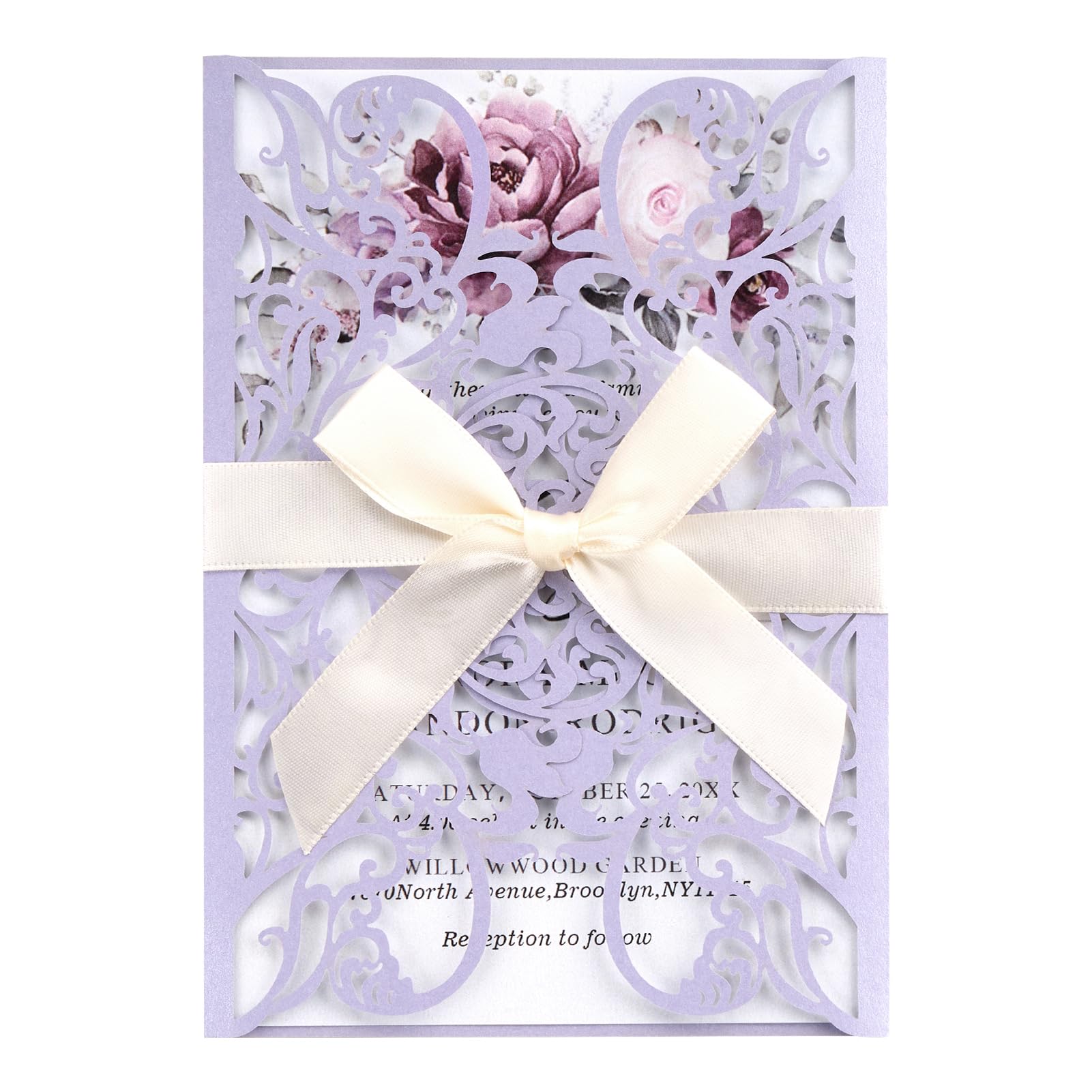 Hochzeitseinladungen mit Umschlägen und RSVP-Karten, lasergeschnitten, Violett, blanko, Hochzeitseinladungs-Set, personalisierte Quinceanera-Karte für Babyparty, Brautparty, Abschlussfeier, 16