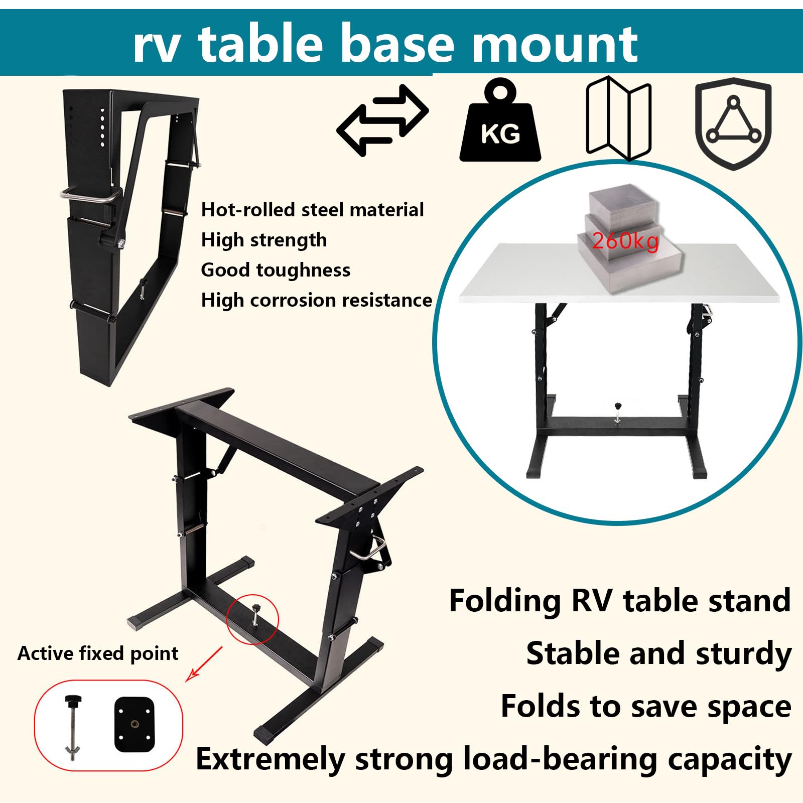 Soporte de Pata de Mesa Plegable para RV - Base de Mesa de Comedor para RV - Patas de Mesa de Metal, Carga Máxima de 250 Kg, para Patio, Yate, Caravana, Habitación - Blanco