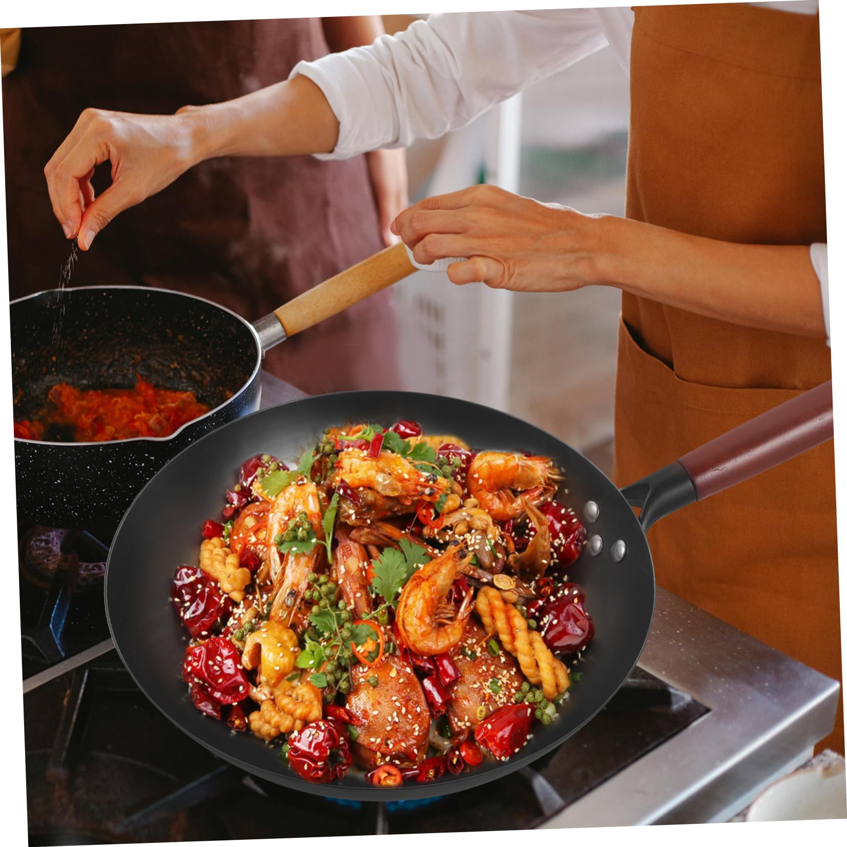 Padella Wok Tradizionale Da Antiaderente e Manico Ergonomico Perfetta Per Cucina Domestica e Professionale