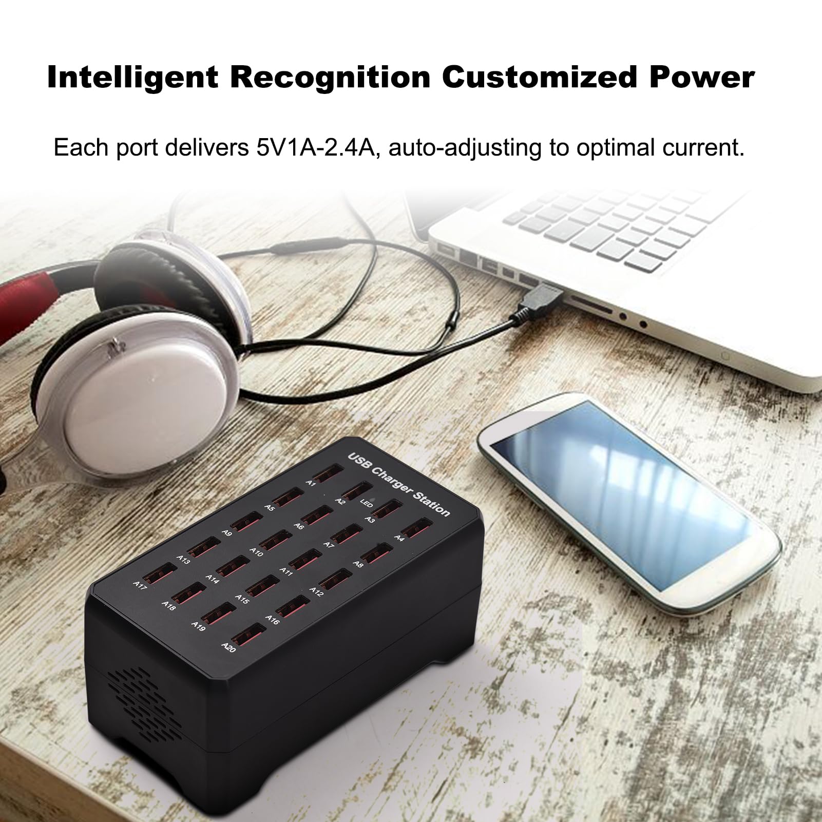 docooler Caricatore USB C Blocco di porte multiple Caricatore USB intelligente da 20 porte da 100 W Caricatore rapido USB C Hub di ricarica USB per più dispositivi Protezione di sicurezza