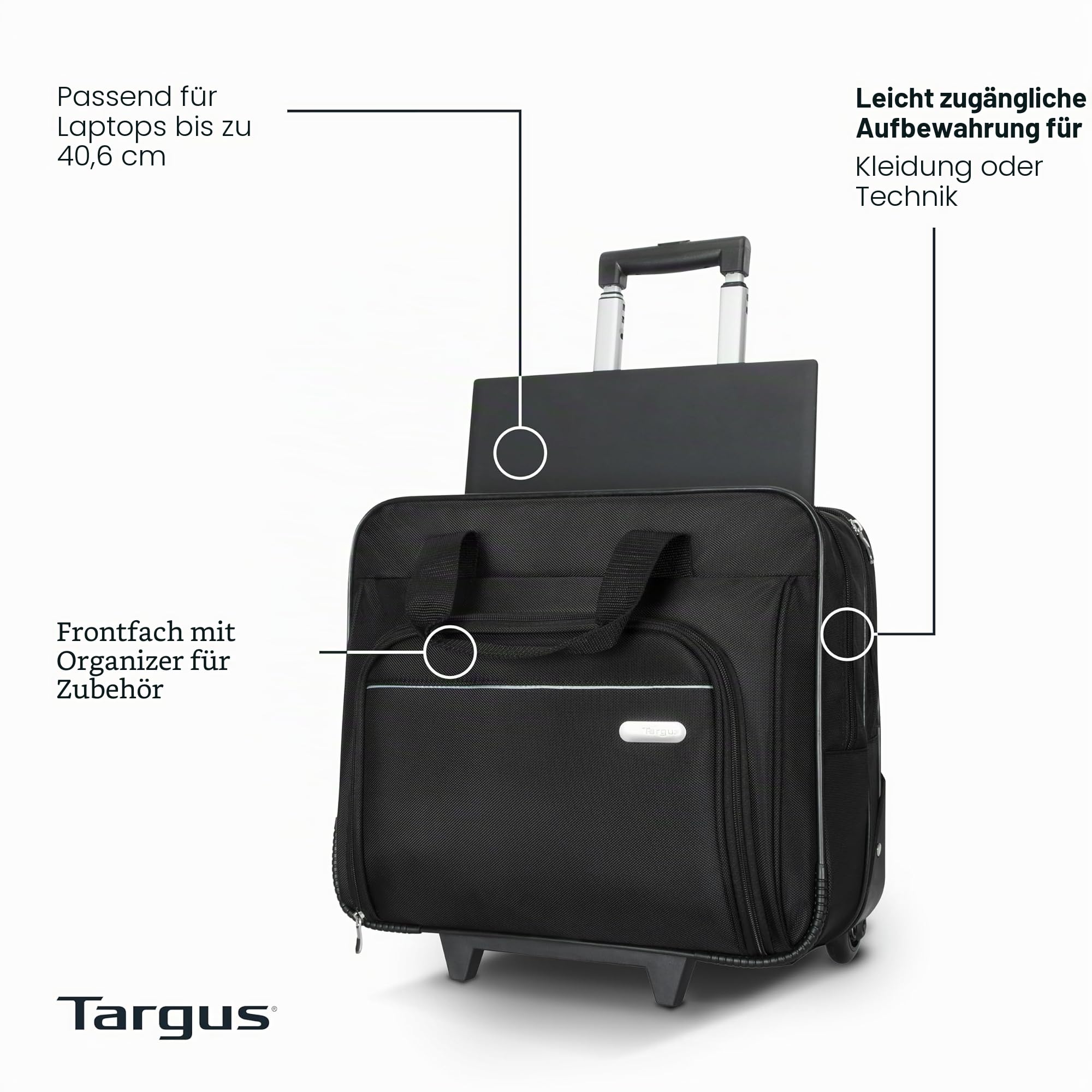 Targus, kompakter Rucksack mit Rollen, 40,6 cm – rollbare Laptoptasche – Reise-Aktenkoffer und kleine Rolltasche