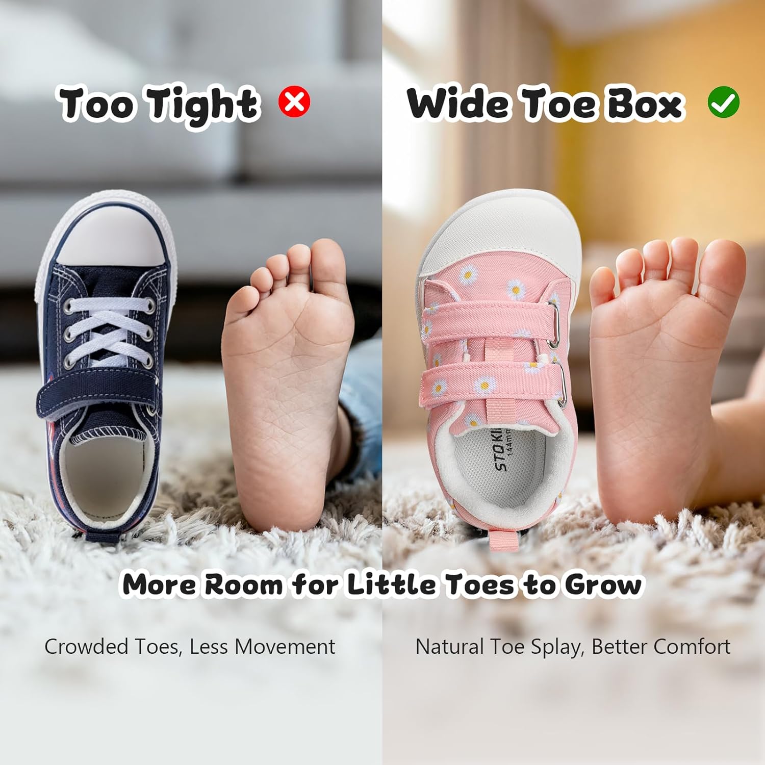 Toddler Boys & Girls Shoes Wide Toe Box Barefoot Kids Canvas Sneakers with Hook-and-Loop - Image 4
