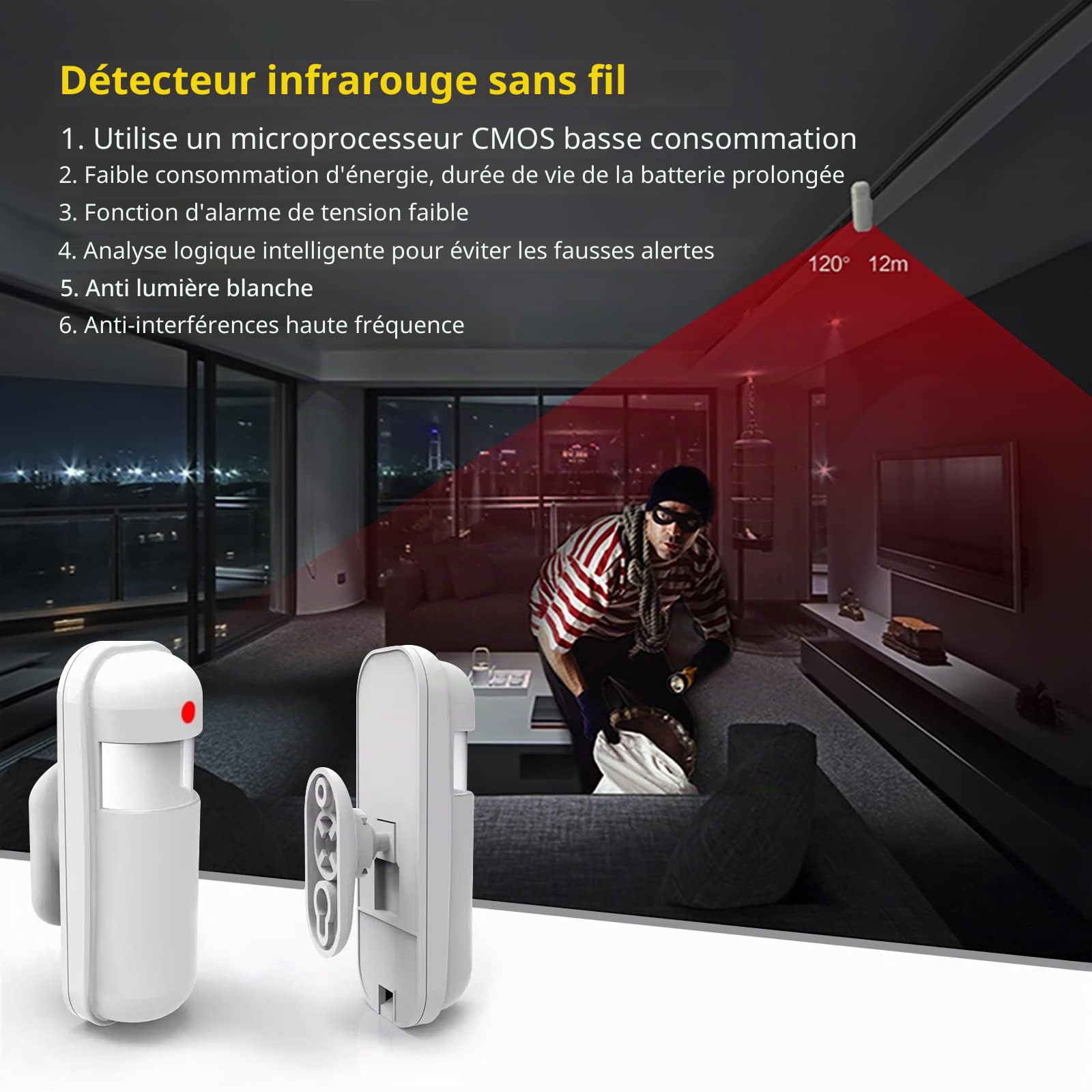 Lot de 3 détecteurs d'intrusion à Infrarouge Intelligent PIR pour PGST A01 A02 105 107 108 109 Système d'alarme de sécurité Domestique