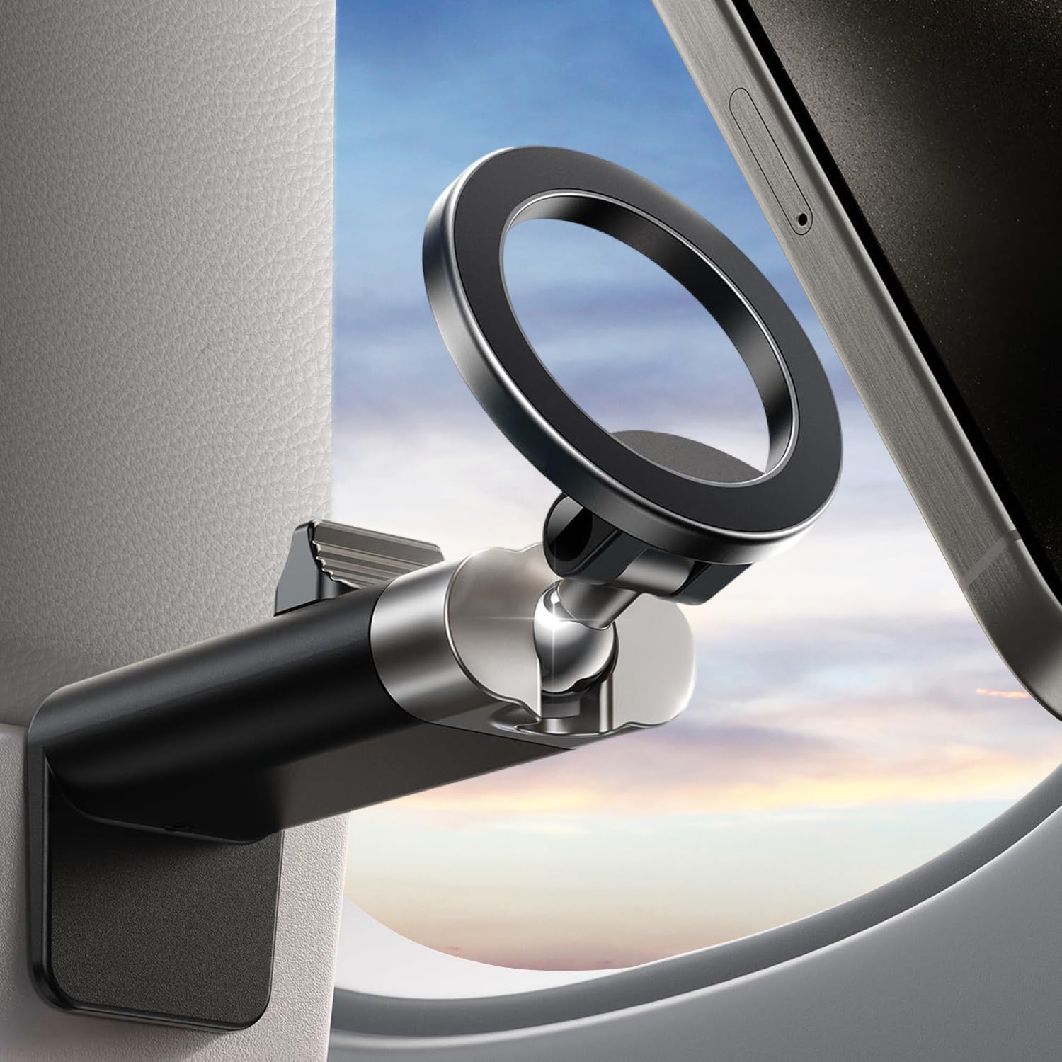 Angju Airplane Phone Holder Travel Essentials,【360° Metal Ball】 for Magsafe Airplane Travel Accessories, HandsFree Travel Phone Mount for Flying, Gift for iPhone 15 Pro Max/Sumsung