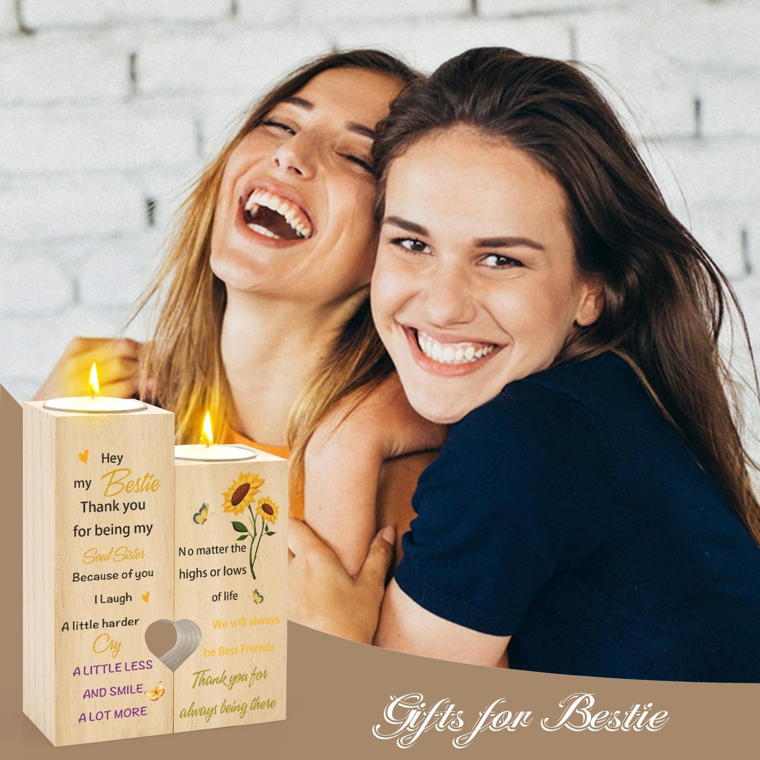 Bestie Gifts for Women - Sunflower Birthday Soul Sister Friendship Gifts for Women Friends Bestfriend BFF Candle Holder Candlestick Christmas Thank You Galentines Day Valentine's Day Gift for Friends - Image 6