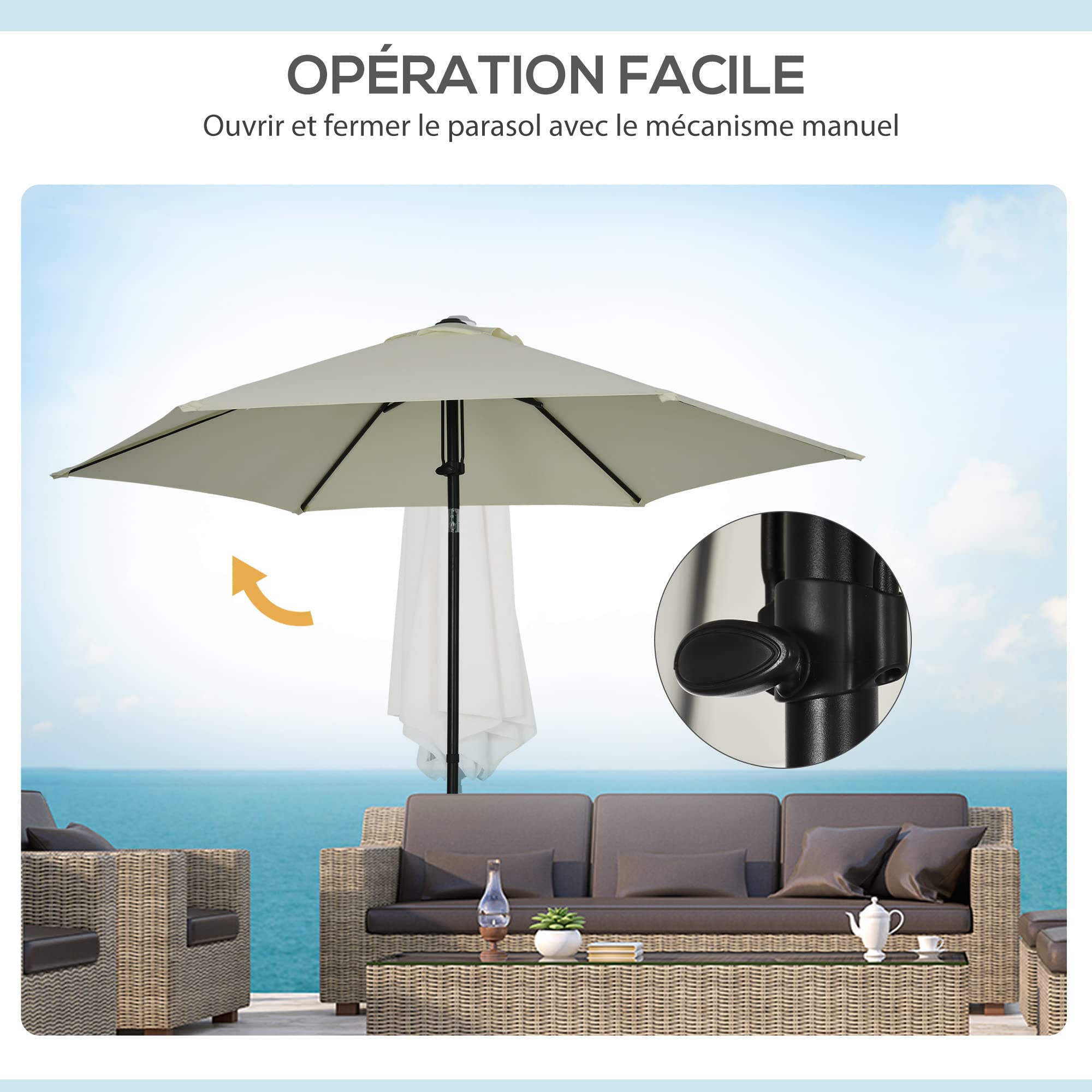 Outsunny Parasol de Jardin Inclinable Aération Ø 265 x 235H cm Gris Clair