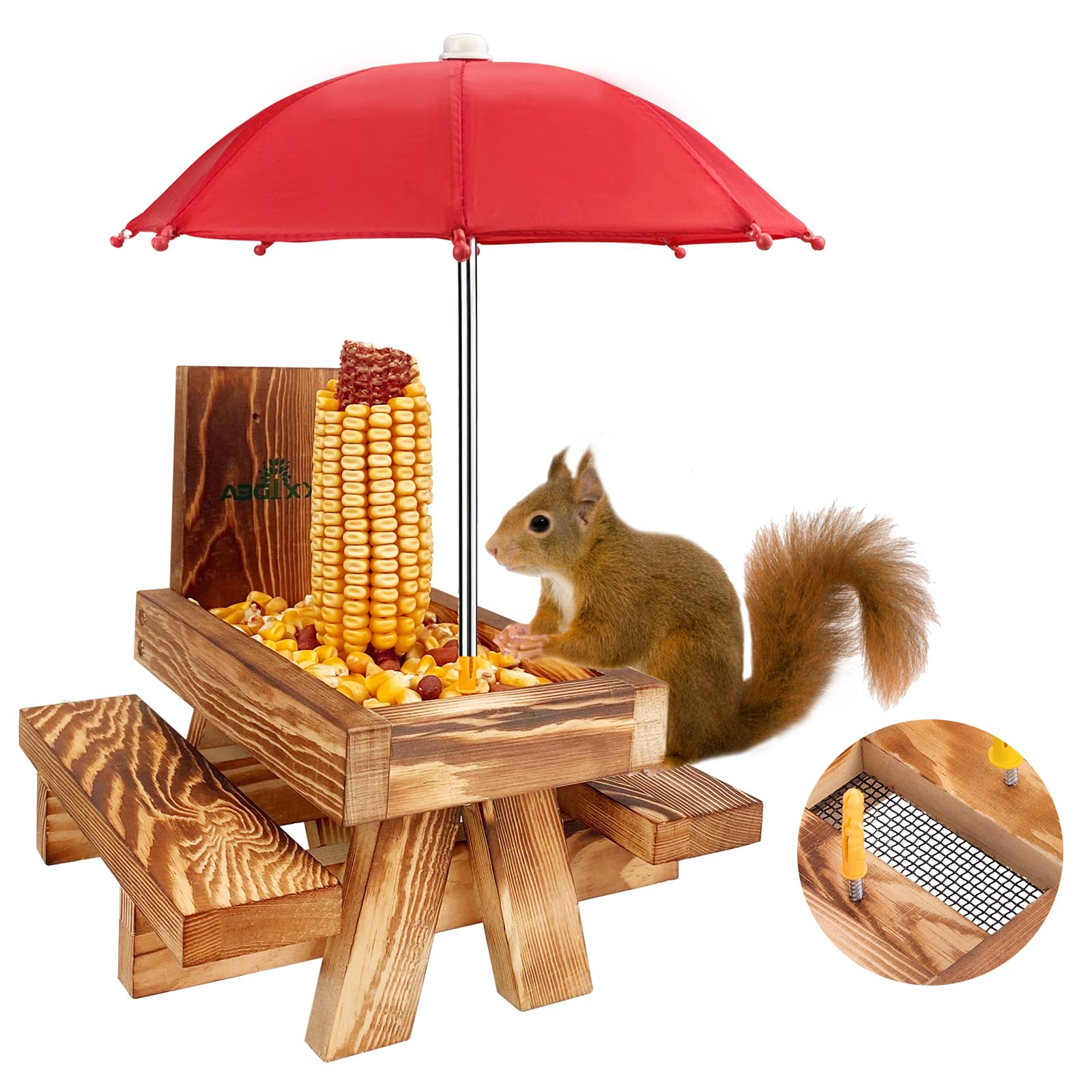 Buy MIXXIDEAWooden Squirrel Feeder with Umbrella, Squirrel Picnic Table ...