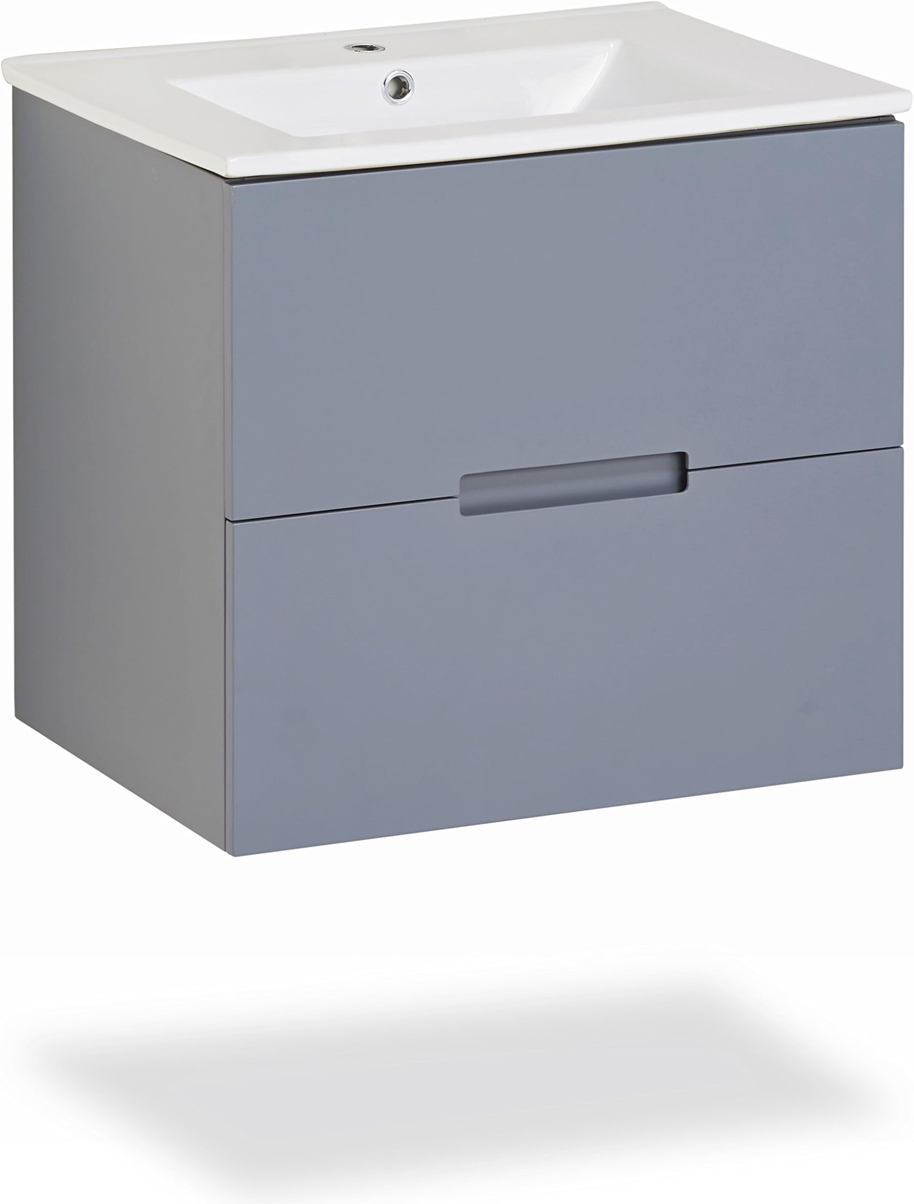 Sasha 24" Floating Wall-Hung Gray Bathroom Vanity with Sink-Top and Baden Haus Retro 23" x 35" LED Lighted Mirror with Defogger