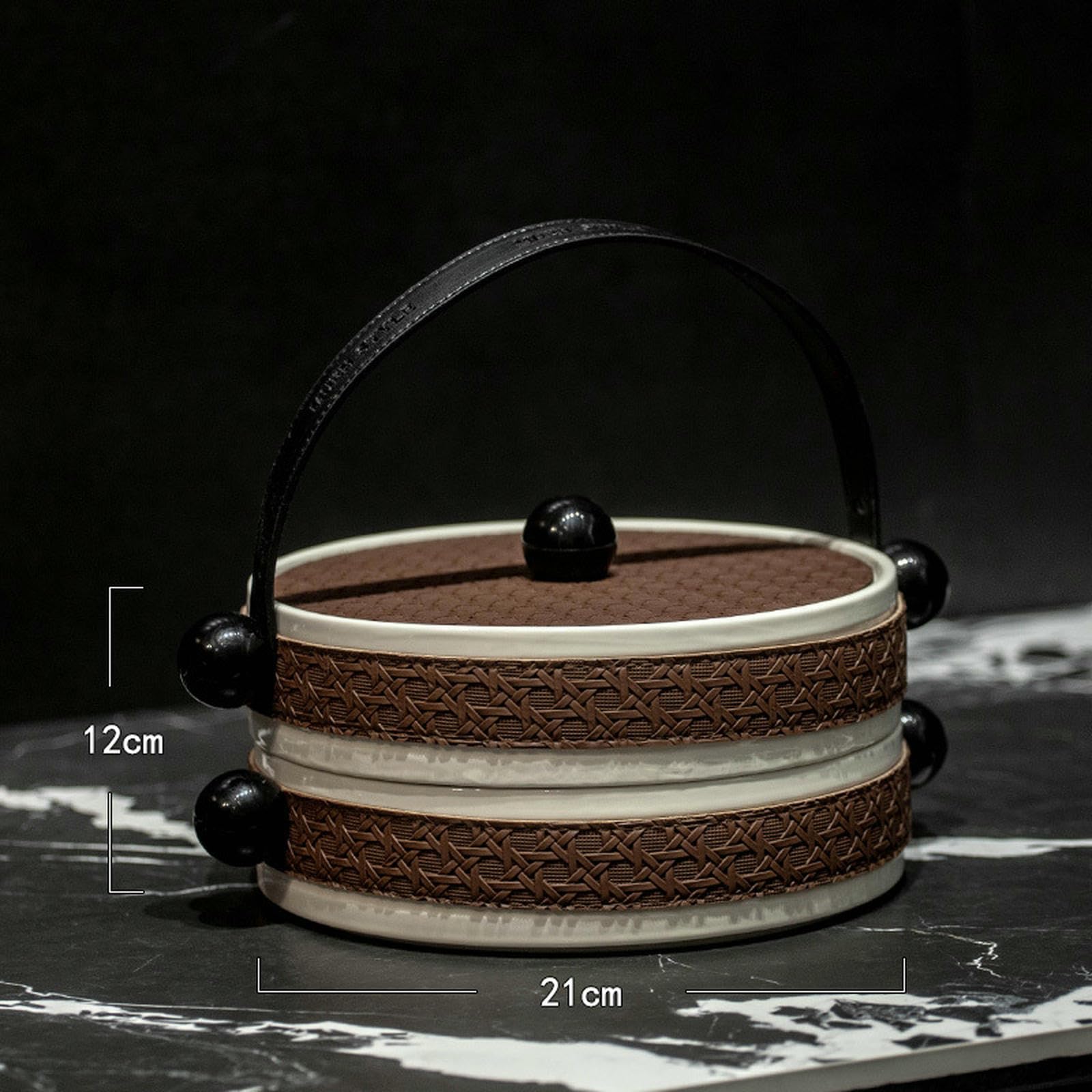 Keramik Retro Wohnzimmer Couchtisch Obstteller Rezept Dessert Dekoration Gebäckbox - Beige und Schwarz zwei Schichten