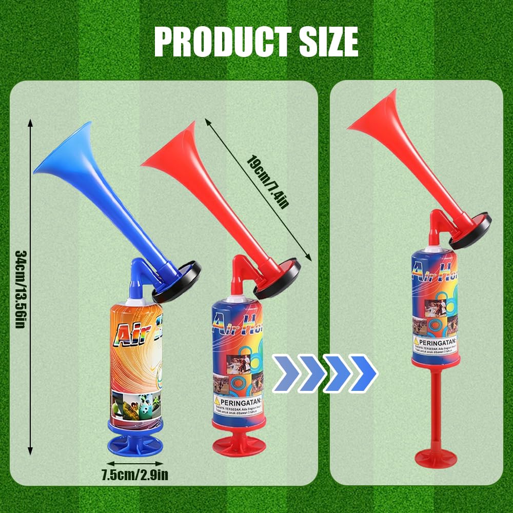 28CM Tromba da Stadio,2Pezzi Trombetta da Stadio Forte,Corno da Stadio,Handheld Fanfare Air Horn Estremamente Forte,Tromba ad Aria Compressa per Feste,Partite Calcio,Eventi Sportivi Rosso Blu