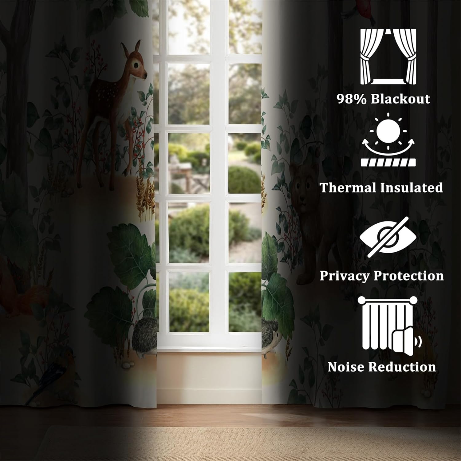 Renaiss 42 x 63 Inch Forest Animal Curtains Rustic Woodland Blackout Curtains for Bedroom Cute Country Lodge Cabin Forest Animals Bear Deer Fox Room Darkening Window Curtains with Grommets 2 Panels