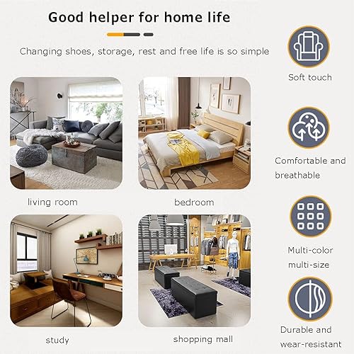 Miniatura 8 de Otomana de piel sintética, caja de juguetes de almacenamiento de puf con parte superior de bisagra, taburete acolchado, asiento de banco de cubo