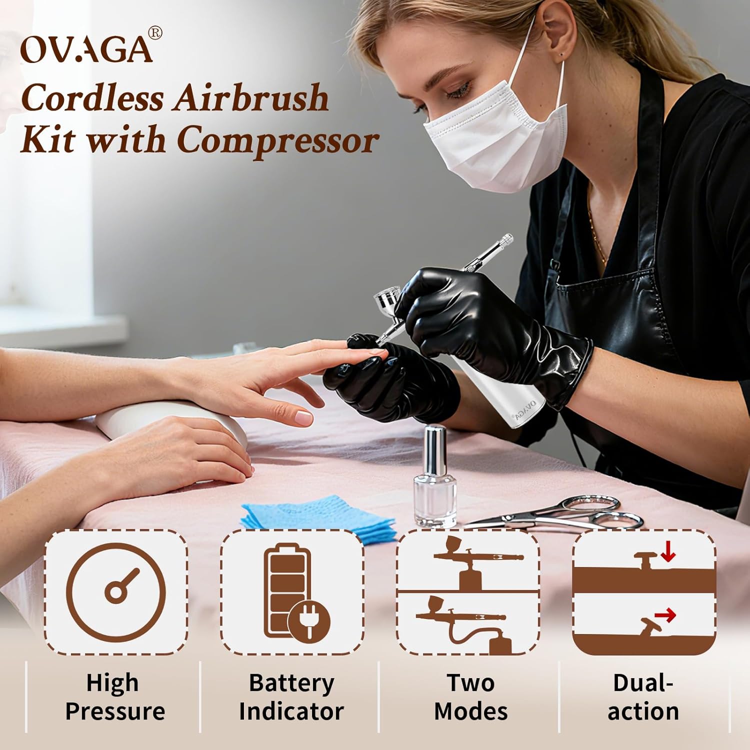 32PSI Airbrush Kit with Air Compressor, Portable Cordless Auto Airbrush Gun Kit, Rechargeable Mini Handheld Air Brush Set for Painting, Model Coloring, Makeup, Cake Decor, Silver - Image 5