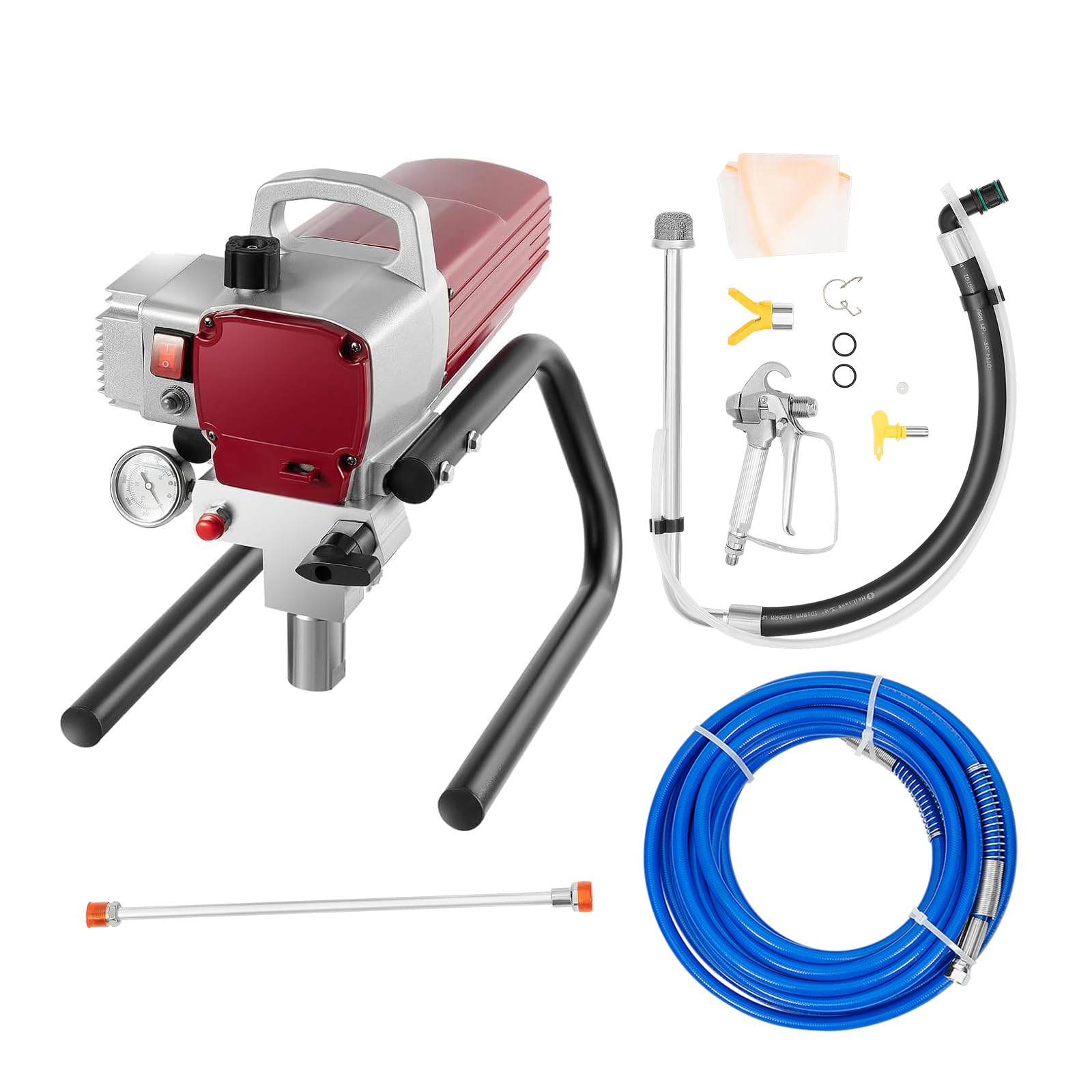 Levkitch Airless Paint Sprayer with Pipe,1800W Adjustable Spray Pressure Wall Spray Paint Machine with 10 m Hose for Home Exterior House Interior DIY Painting Projects