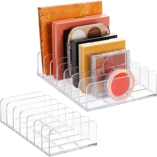Luxspire Acrylic Eyeshadow Organizer, 2 Pack Makeup Drawer Organizer 7 Space Cosmetic Makeup Palette Organizer, Blusher Highlight Powder Display Stand Storage Case Beauty Care Holder Container, Clear