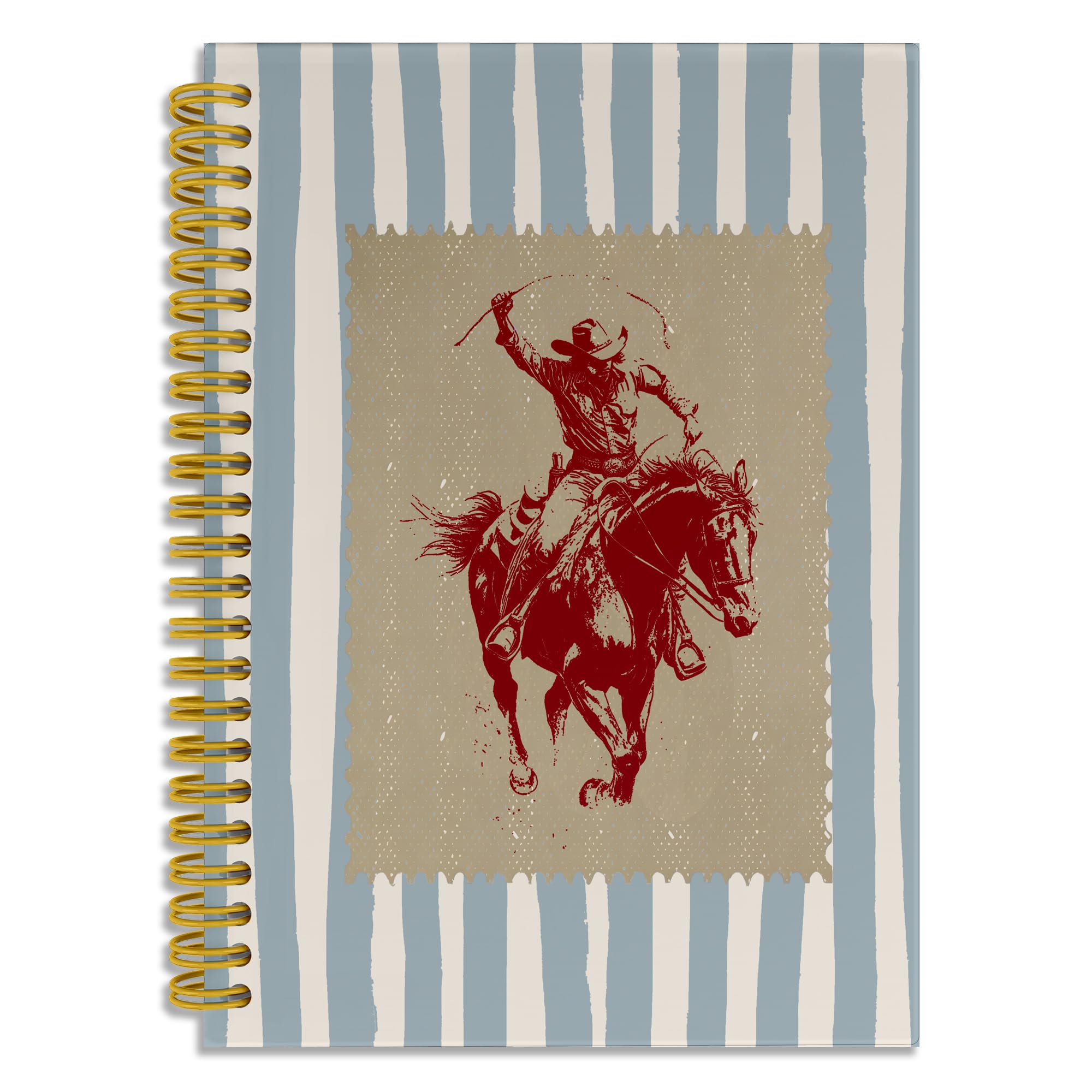 LUKIPOM Vintage Western Notebook Journal, Retro Rustic Cowboy Rodeo Blue Stripes Journal for Boys, Cowboy Gifts Spiral Notebook 5.5x8.3, Western