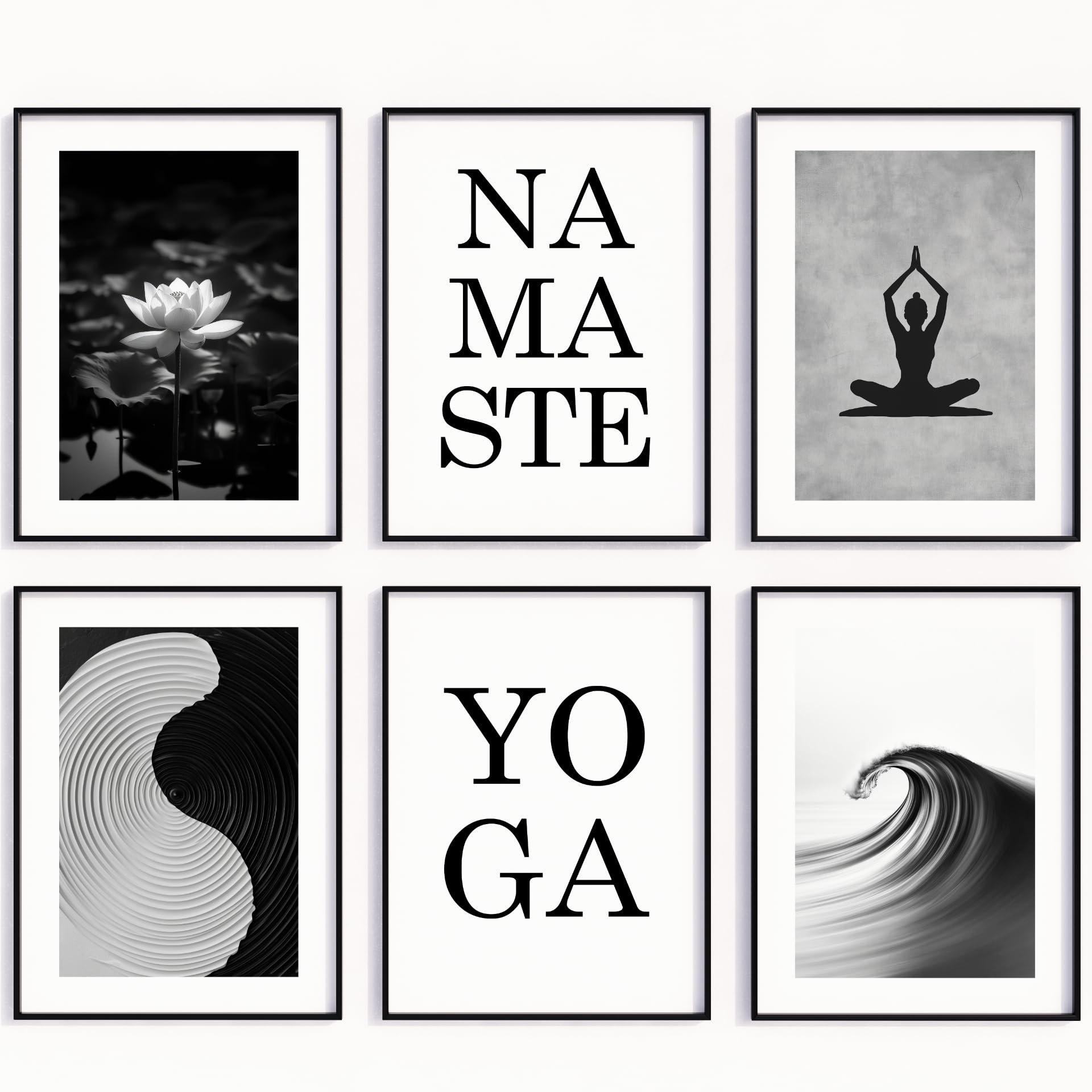 MJ-GRAPHICS® 6er Poster Set Yoga Poster Zen Buddhismus Kunstdruck Namaste Bild Entspannung Wohnzimmer Wandbild Ruhe Bild Entspannung Dekoration Meditation Poster – A2 Ohne Rahmen