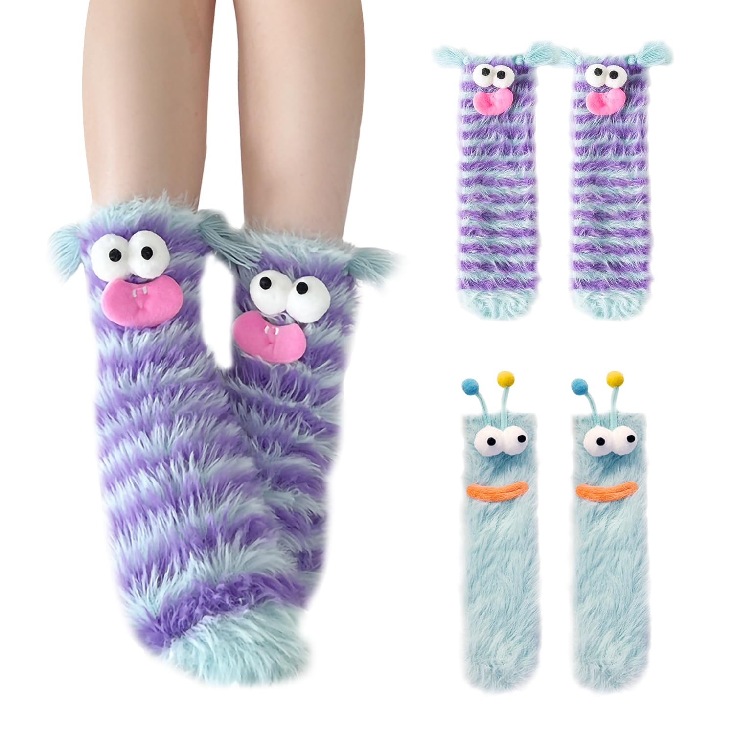 RNSKFG 2 Pairs Of Creative Cartoon Socks, Warm Plush Socks, Winter Sleep Warm Socks, Fun And Comfortable Home Socks.