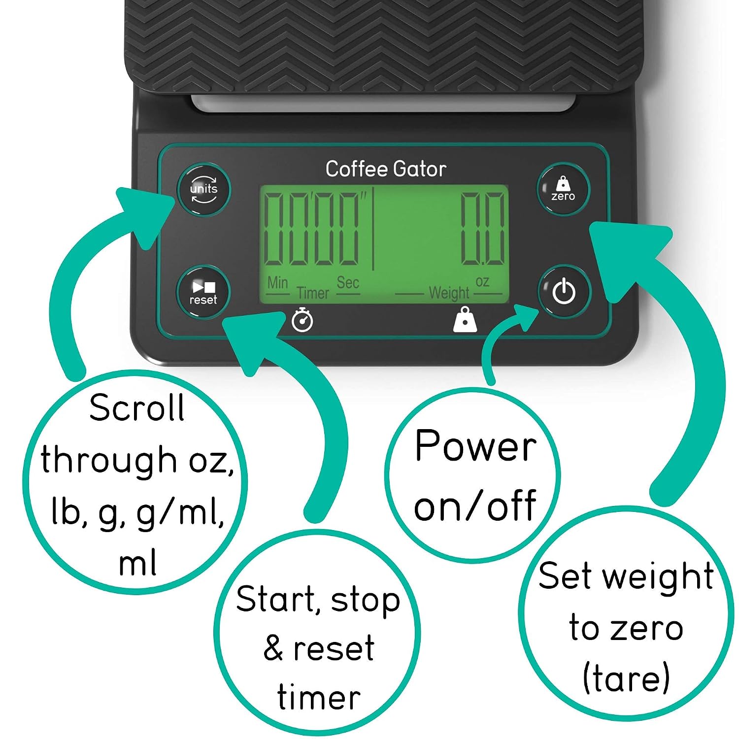 50% Off Discount Coffee Gator Coffee Scale – Digital, Multifunctional, Weighing Kitchen Scale w/ Timer & ﻿Large LCD for Food, Espresso and Drink