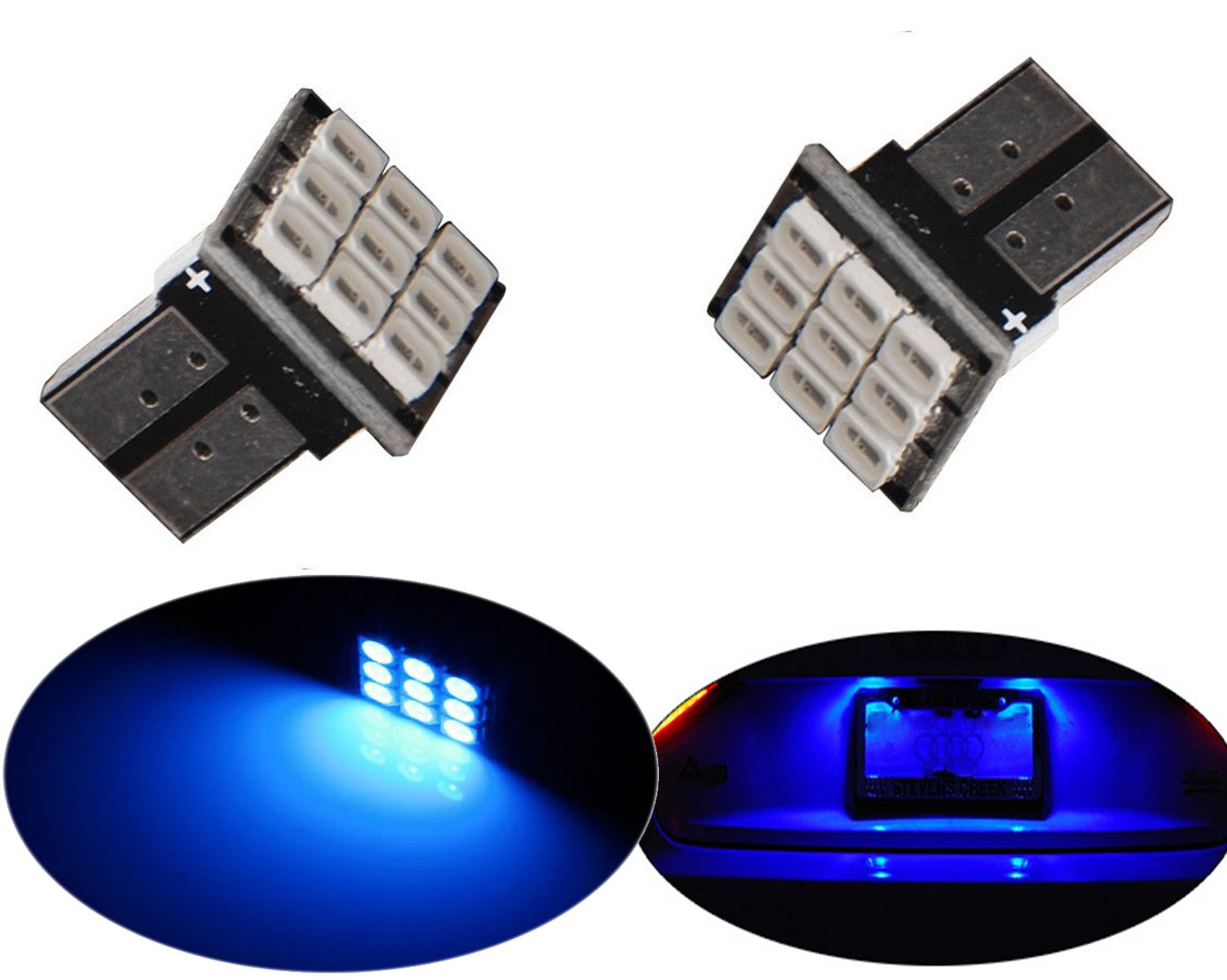 Modit T10 Board 9-SMD LED Wedge Bulbs W5W 194 168 2825, Replacement For Signal Lights, Trunk Lights, Dashboard Lights, Parking Lights, Blue (2 Pieces)