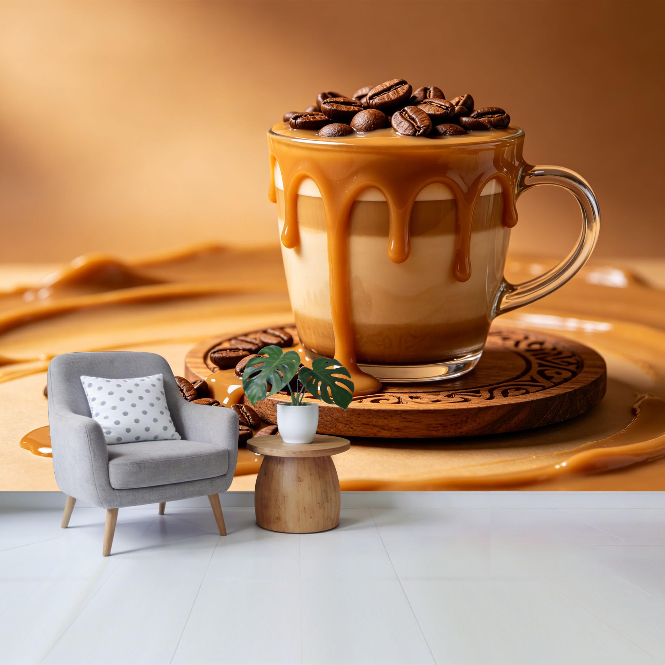 Qzlithotic Yq2605251075 Custom Size Wall Mural Coffee Beans Caramel Drip 3D Modern Art Selfadhesive Wall Fabric Removable Wallpaper For Home Office Decor