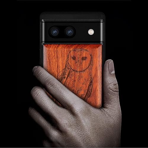 Miniatura 2 de Carveit Funda de madera para Pixel 6a 2022 madera natural y TPU suave negro a prueba de golpes, funda de madera única y elegante compatible con
