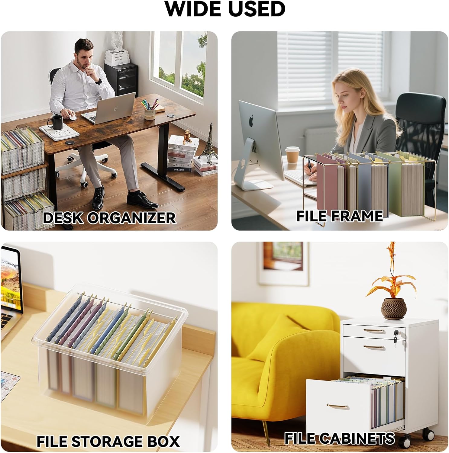 12 Pack Hanging File Folders Extra Capacity, Letter Size, Assorted Colors, 1", 2", 3" Expansion, Heavy Duty Plastic Hanging Folders with Tab for Office Home School File Cabinet Organizer Storage