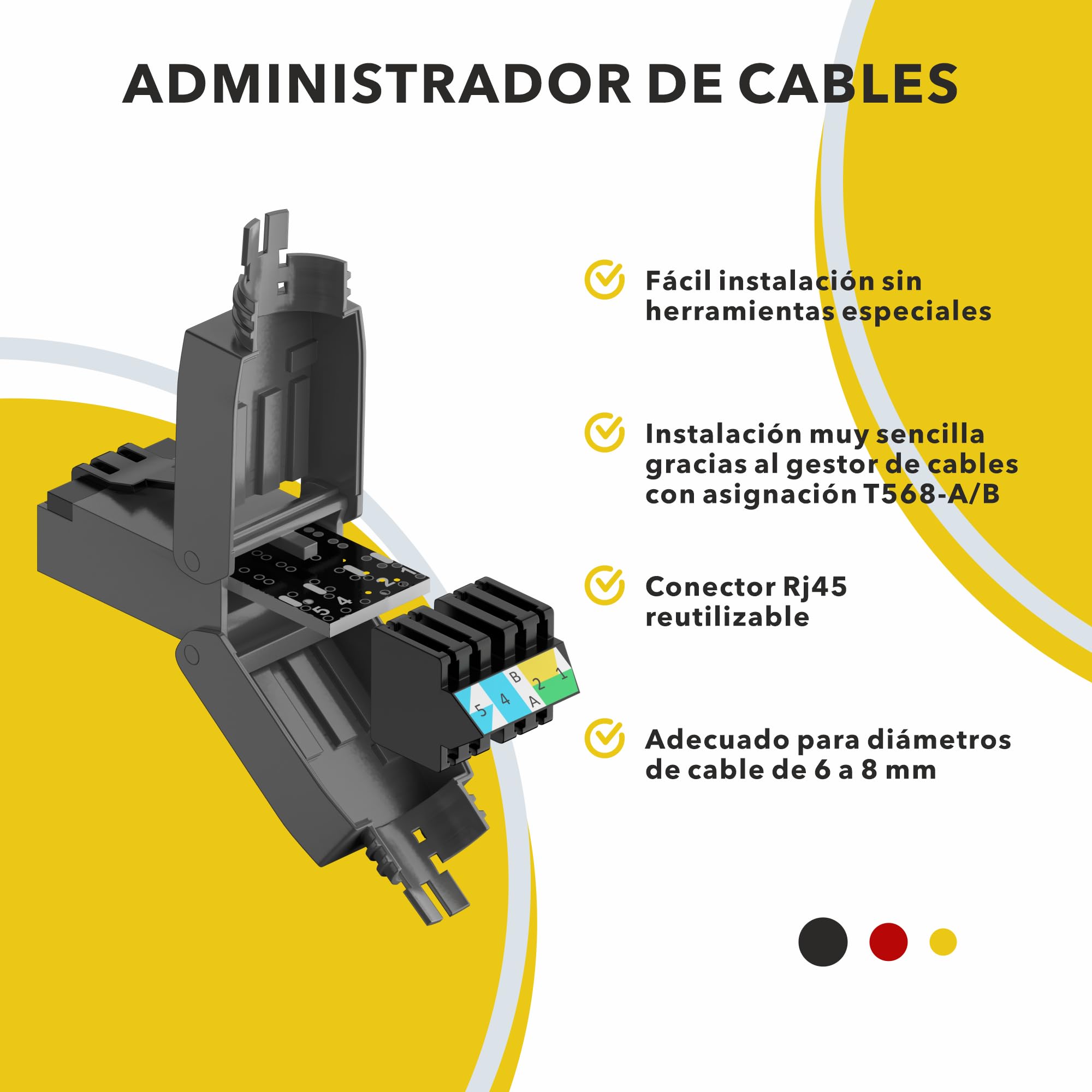 RedStar24 Conector RJ45 Cat 7 Cat 8 Conectores sin Herramientas Blindado Enchufe Macho hasta 10 Gigabit, para Cable de Red Ethernet Cat8.1 Cat8 Cat7 Cat6a Cat6 8 polos Enchufe | 4 unidades negro