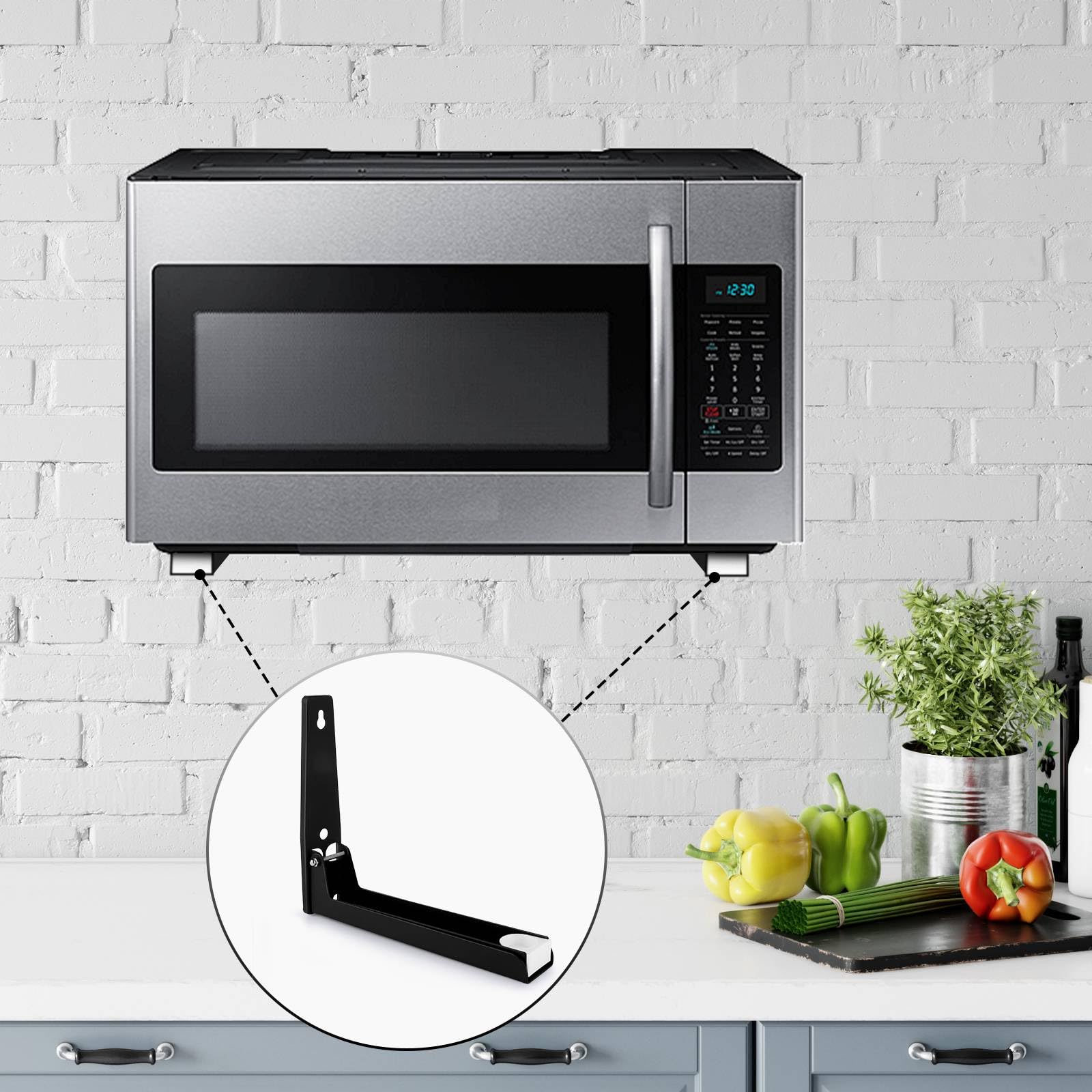 2 Pezzi Supporto Microonde con Viti, Supporto per Microonde Pieghevole, Supporto Pieghevole per Microonde, Supporto per Forno a Microonde da Parete, per Microonde, Carico Massimo 50 Kg