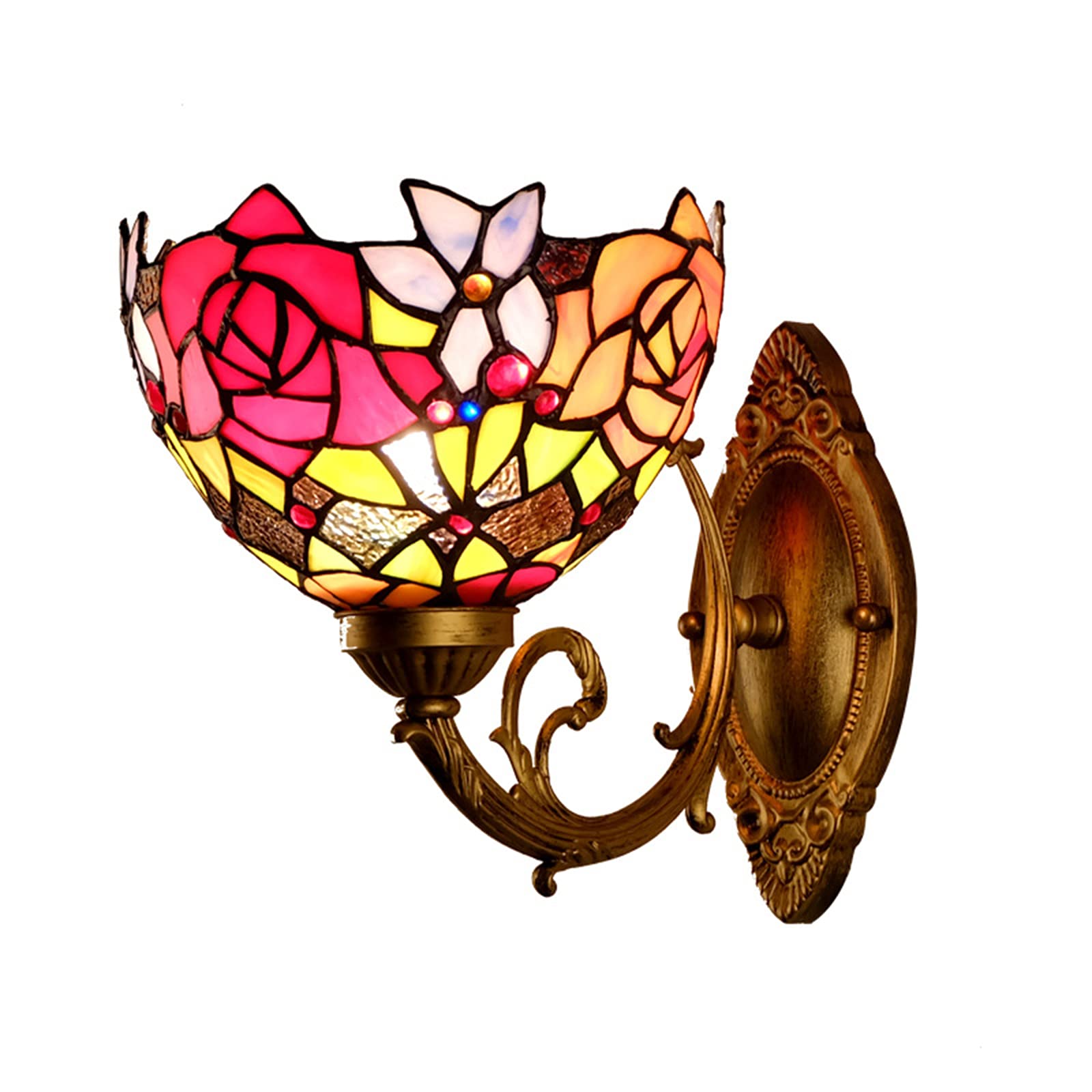 NHPJFDC Tiffany Wall Sconces 7.8Inch Roses Style Stained Glass Wall ​Lamp E26/E27 Base Wall Light Fixtures For Home, Bedroom, Farmhouse, Porch, Garage