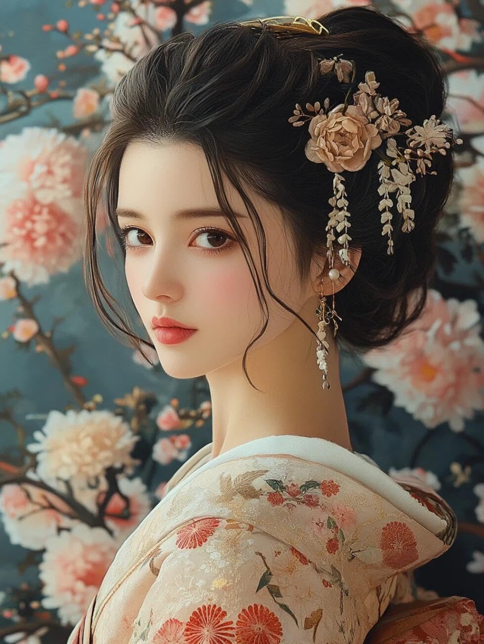 RKFLGEW 14CT Cross-Stitch Counted Kits Fantasy Kimono Woman Cross Stitch Kits Embroidery Starter Set for Beginners DIY Home Decoration 40x50cm