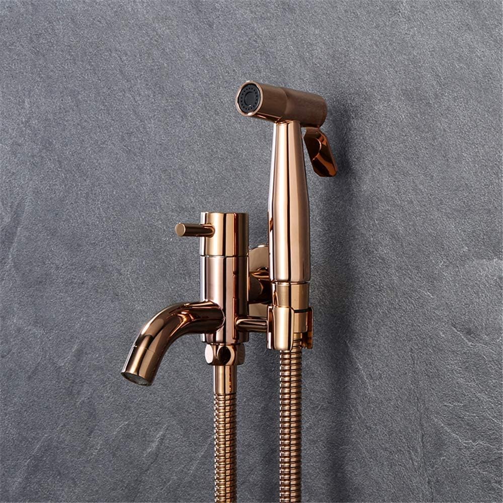 Water Tap Bath Shower Systems Toilet Hand Held Bidet Sprayer Solid Brass Faucet Stainless Steel Sprayer Shower Set, Rose Gold Douche Kit