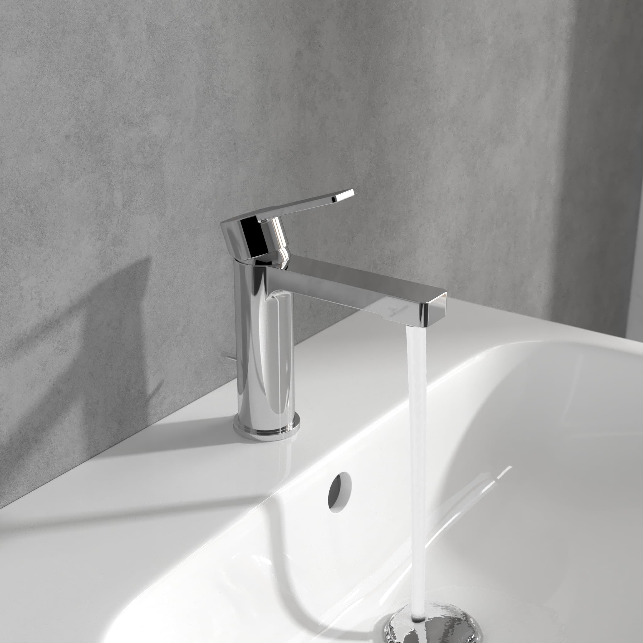 Villeroy & Boch Architectura - Grifo para lavabo (con barra de tracción y cartucho de cerámica, ahorro de agua, altura de caño 111 mm, cuadrado, cromado)