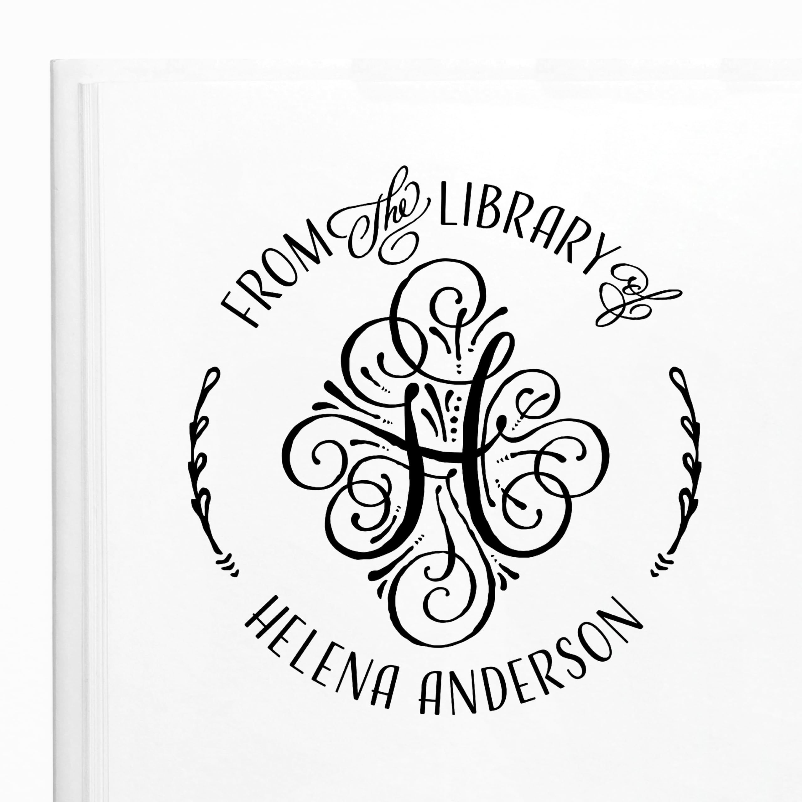 ExcelMark Personalized Book Stamp - from The Library of - Ex Libris - Wood Stamp, Self-Inking Stamp, or Embosser (Adorn, Round)