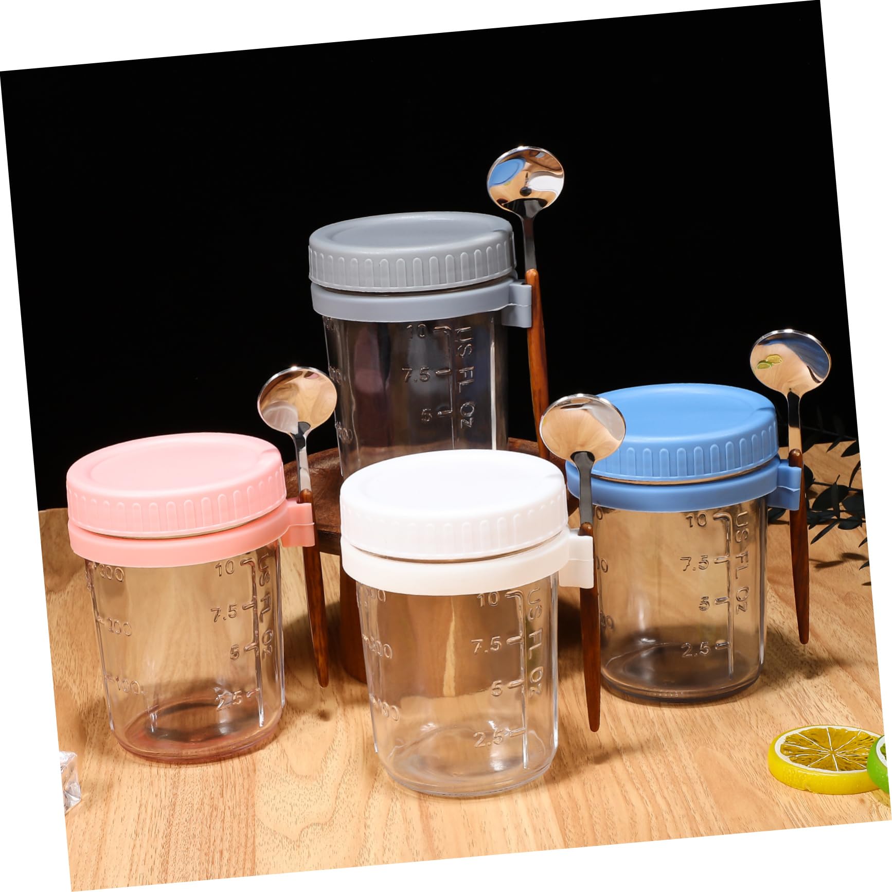 Vorratsdose Glas mit Holzdeckel 4 Stück 400ml Luftdichtes Aufbewahrungsglas mit Löffel für Müsli Büro und Wohnheim