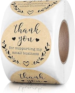 2'' Thank You for Supporting My Small Business Stickers, Kraft Labels Custom Sticker for Bakeries, Crafters & Small Business Owners, 500 Labels Per Roll