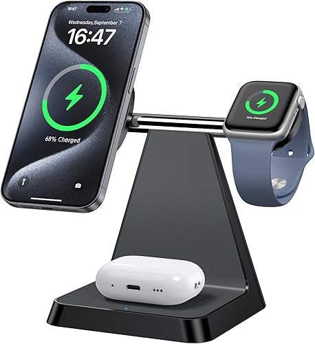 Miniatura 9 de Estación de carga para múltiples dispositivos Apple Woruda 3 en 1 Soporte de cargador inalámbrico magnético para iPhone Mag Safe - Base de carga de