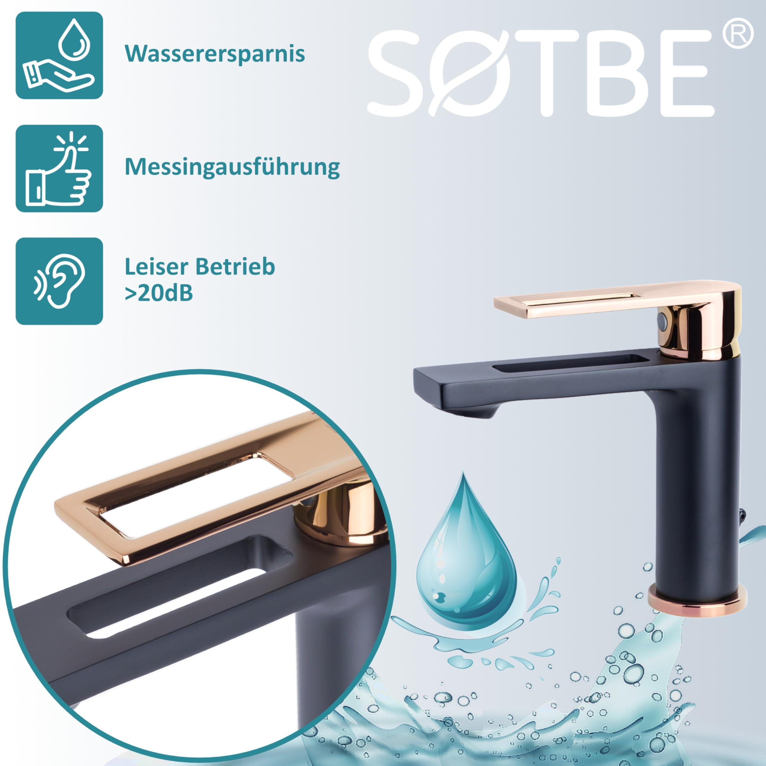 Wasserhahn Bad mit Ablauf für das Badezimmer - Waschtischarmatur - MESSING - Hochwertiges, funktionales Waschbecken Armaturen - Armatur Badezimmer - Wasser sparen