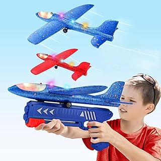 AYEBIA Glider Planes Launcher Toy, Airplane Throwing Foam Aeroplanes with Catapult Gun, Outdoor Garden Airplane Activities Toys Games Birthday Present Gift for Kids Age 3 4 5 6 7 8 9 10 Years (BLUE)