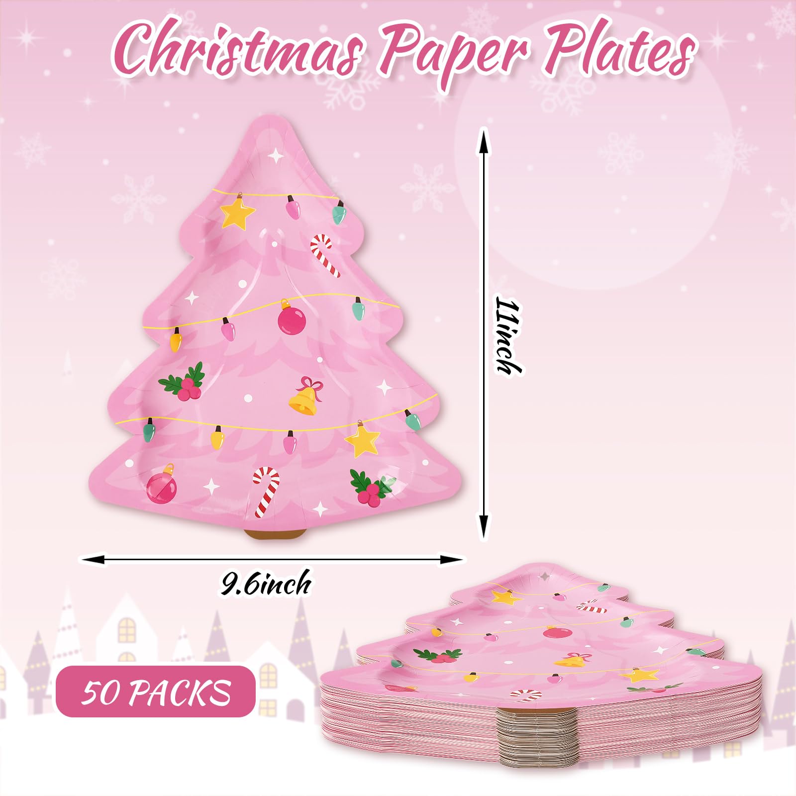 JarThenaAMCS 50 platos de papel de Navidad, platos desechables para árbol de Navidad, platos desechables para Navidad, fiesta de invierno, suministros de vajilla