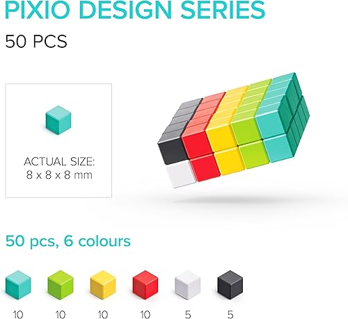 Miniatura 2 de PIXIO 50 bloques de construcción magnéticos para niños y adultos, bloques magnéticos, juguetes de construcción de cubos magnéticos, juegos de