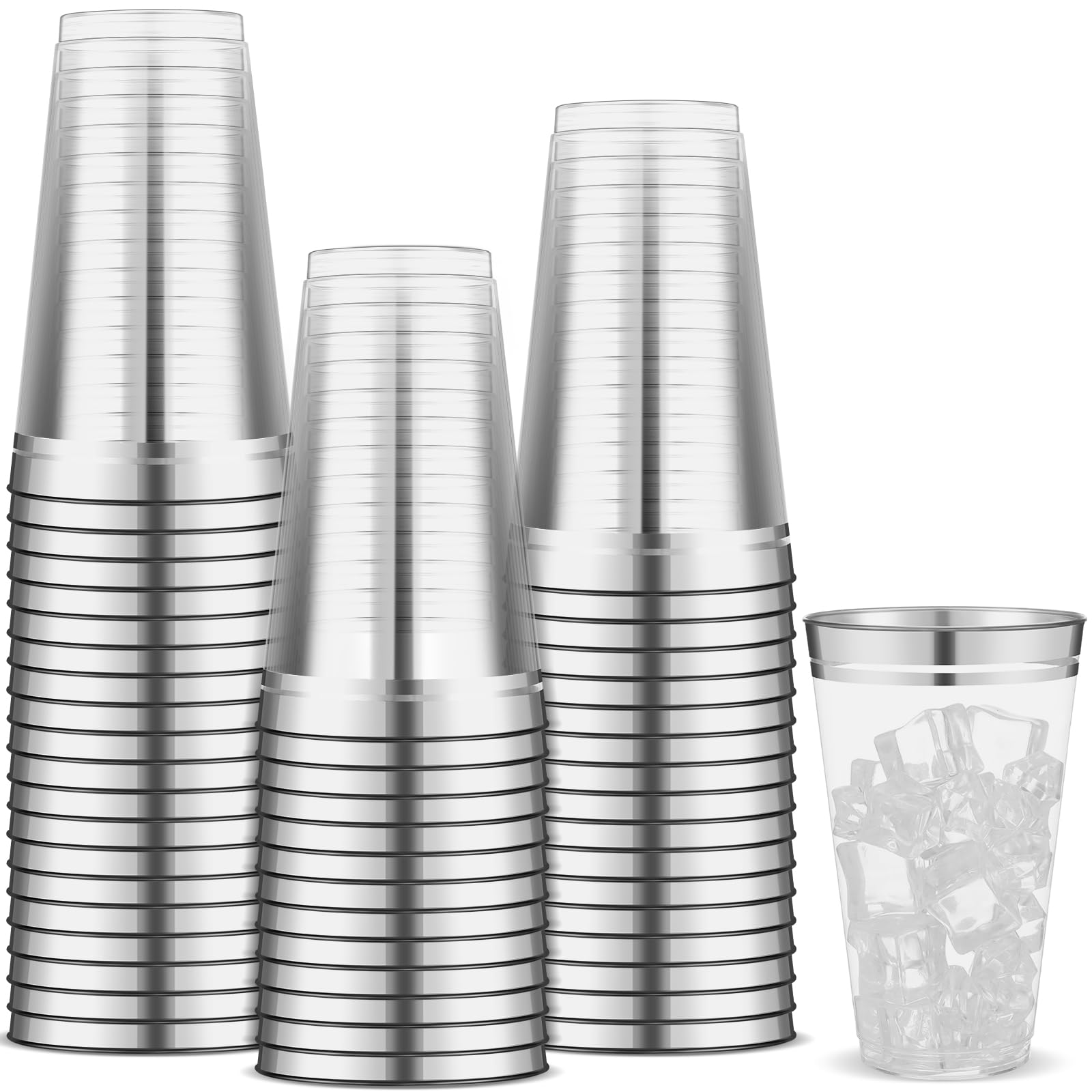 Sliner 50 Pcs Hard Plastic Cups Double Rimmed Plastic Cups Heavy Duty Fancy Wine Glasses for Holiday Christmas New Year Winter Birthday Party Supplies