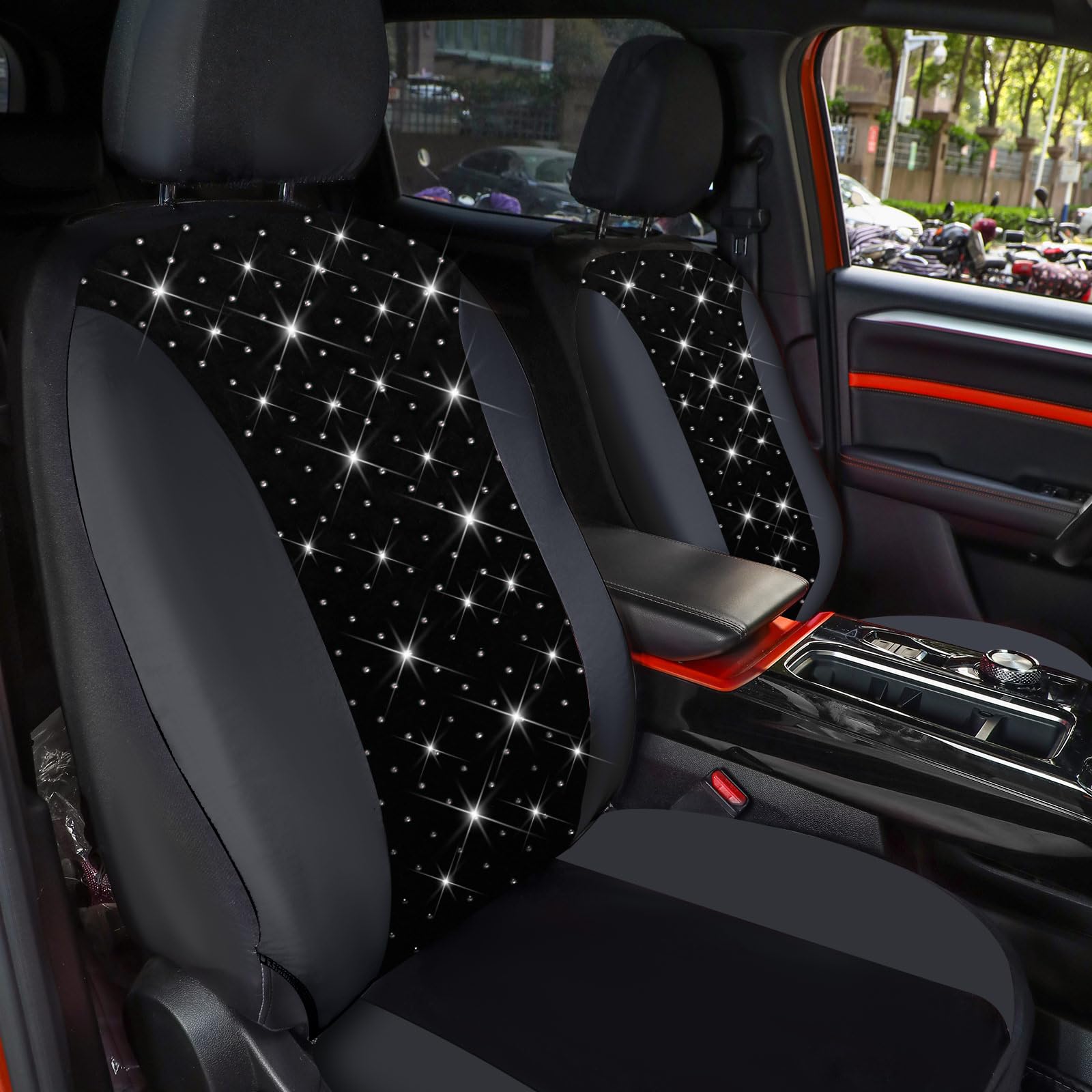Ensemble complet de housses de siège de voiture brillantes en velours respirant pour femme - En maille noire - Ajustement universel pour la plupart des berlines, SUV, camions, monospaces, airbags