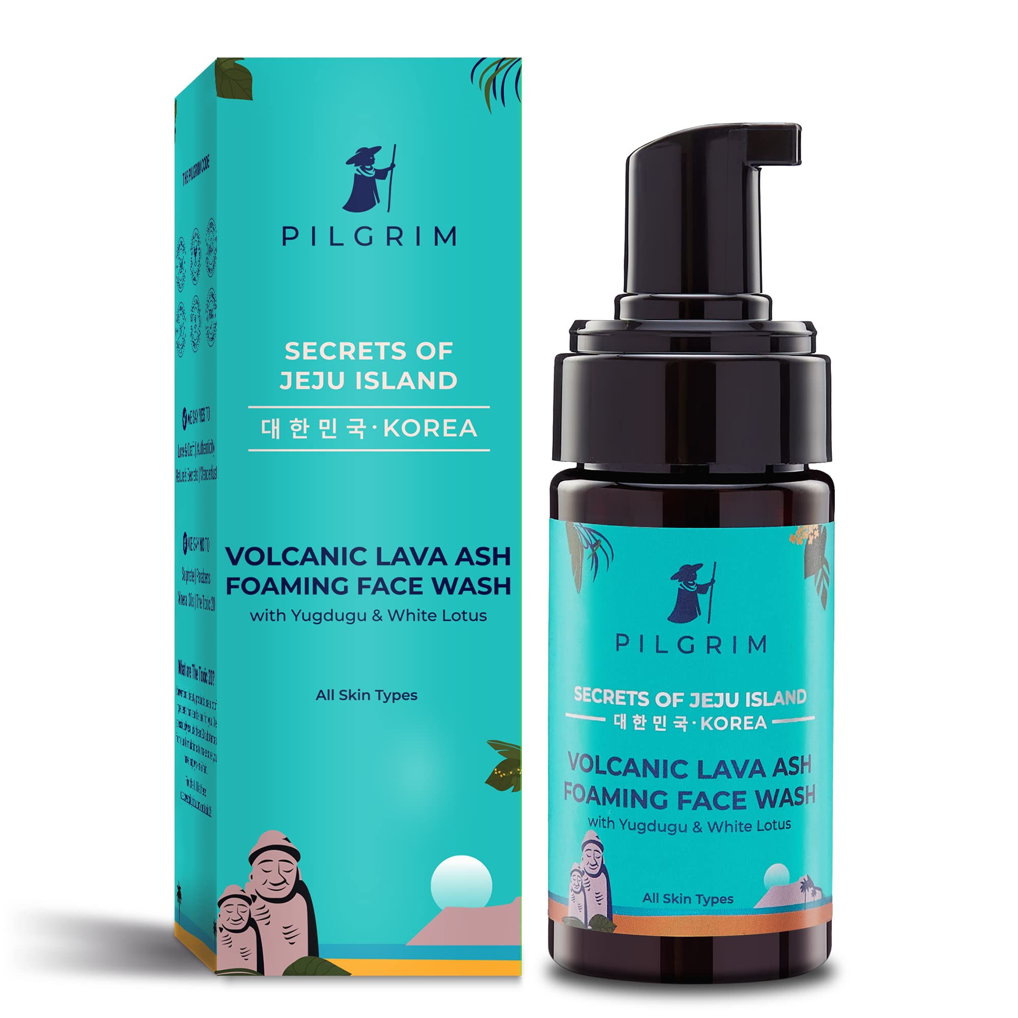 PILGRIM Korean Volcanic Lava Ash Foaming Face Wash for Deep Cleansing with Yugdugu & White Lotus | Korean Skin Care Products | 100% Safe on All Skin Types | SLS & Paraben Free | 120 ml