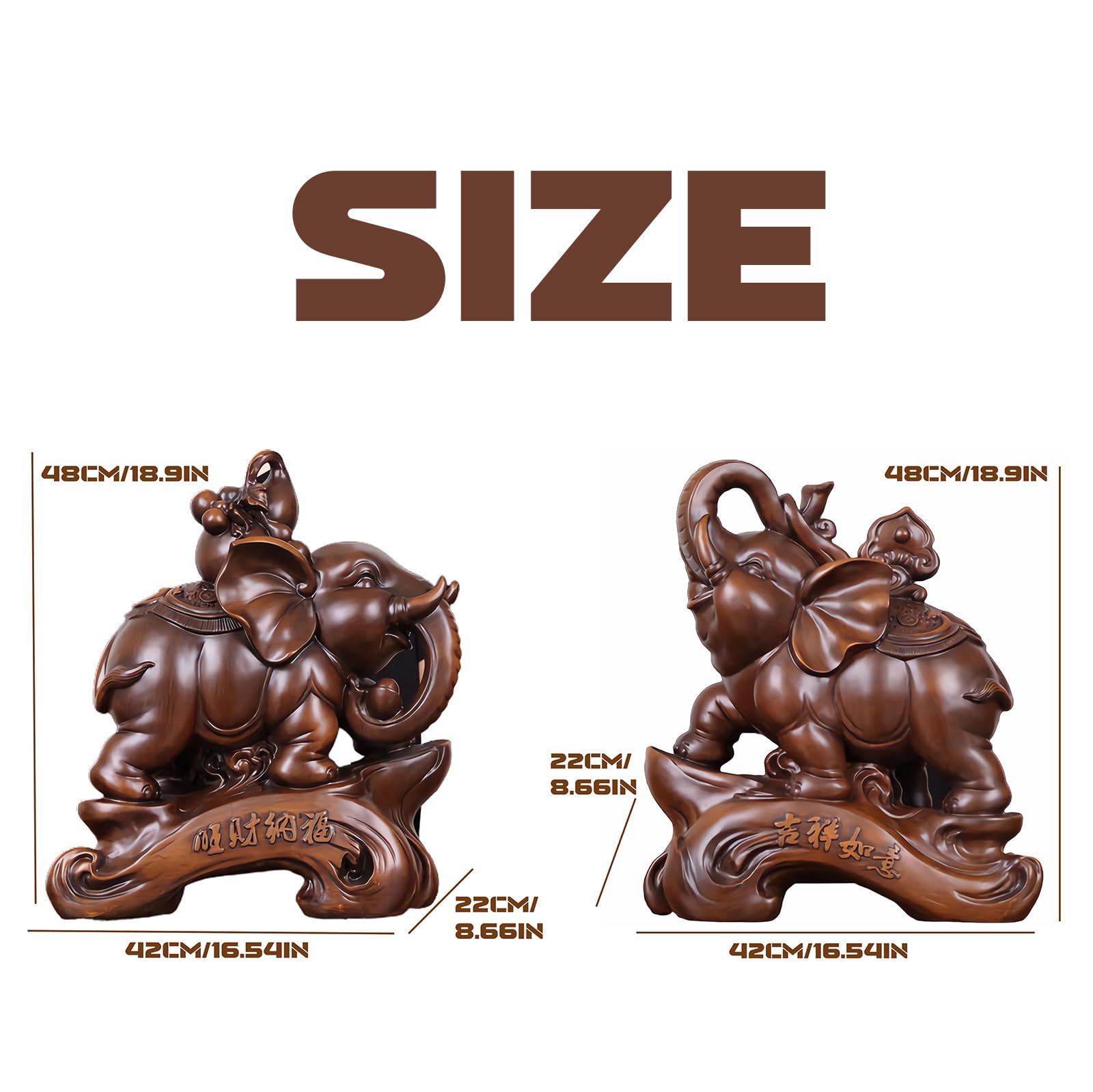 Elefante Statua di Elefante,Ricchezza Figurina Fortunata Perfetto per la casa,Elefante Ornamenti Scultura in Mobili Portico Scrivania Decorazione Artigianato,A B-20×10×22cm