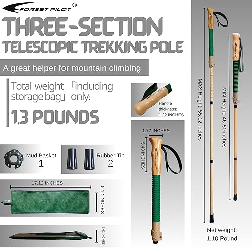 Miniatura 5 de Bastones de trekking - Paquete de 1 pieza - Bastón ajustable para senderismo o caminar - Madera de haya fuerte y natural - Bloqueo de ajuste rápido