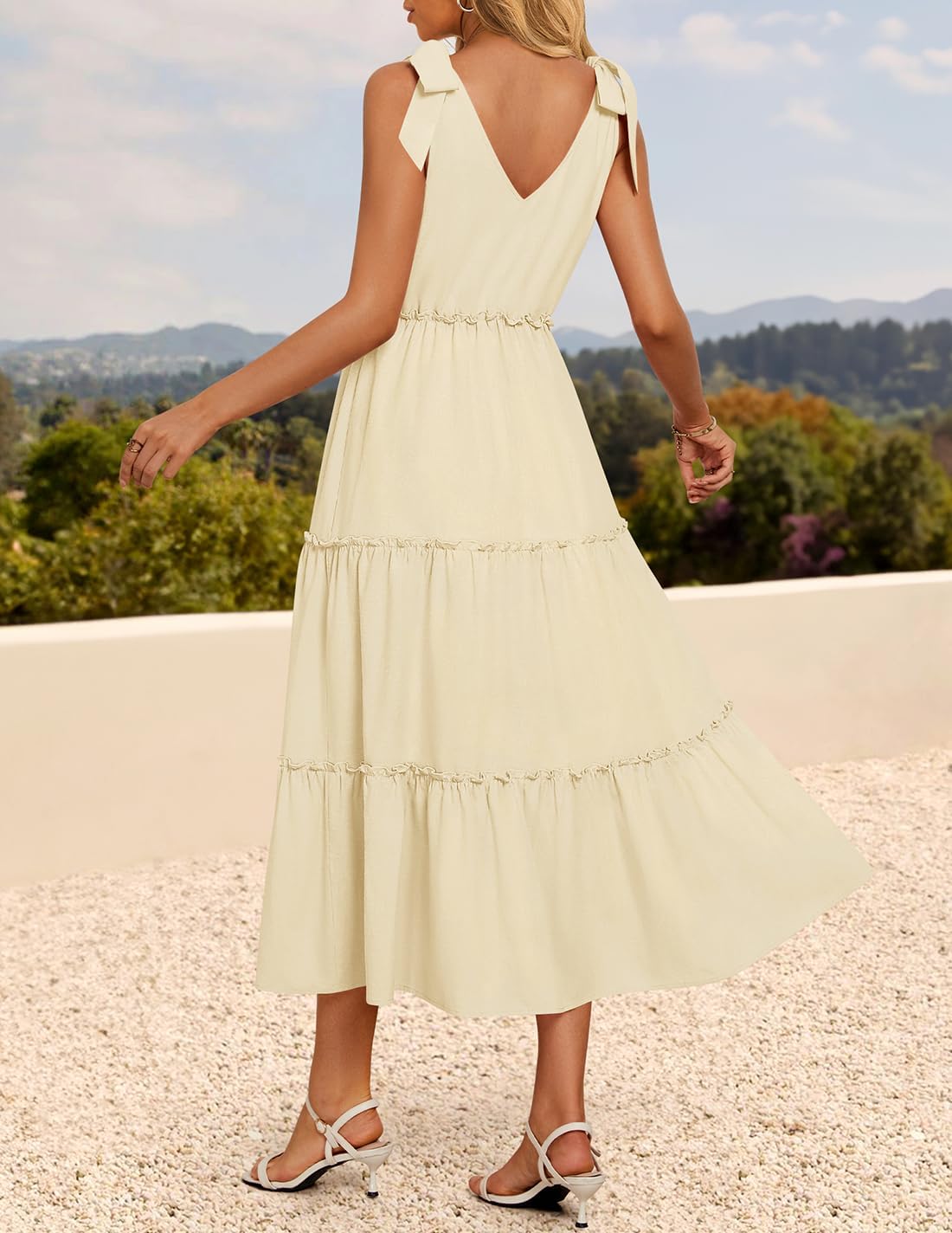 ZESICA Women's 2026 Summer Boho Sleeveless Midi Dresses Casual V Neck Spaghetti Strap Flowy A Line Tiered Beach Long Sundress - Image 3