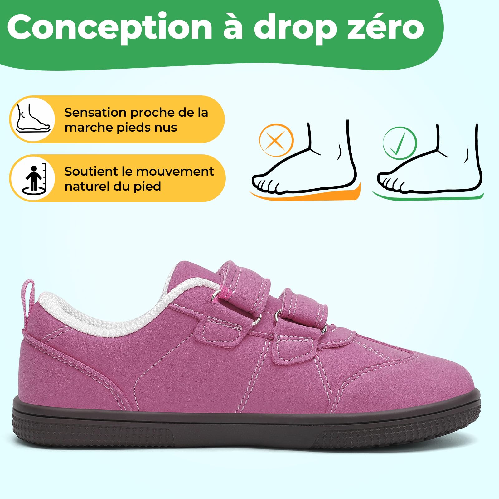 Saguaro Enfant Chaussures Barefoot Pieds Larges & Zero Drop pour École et Loisirs, GR.25-35